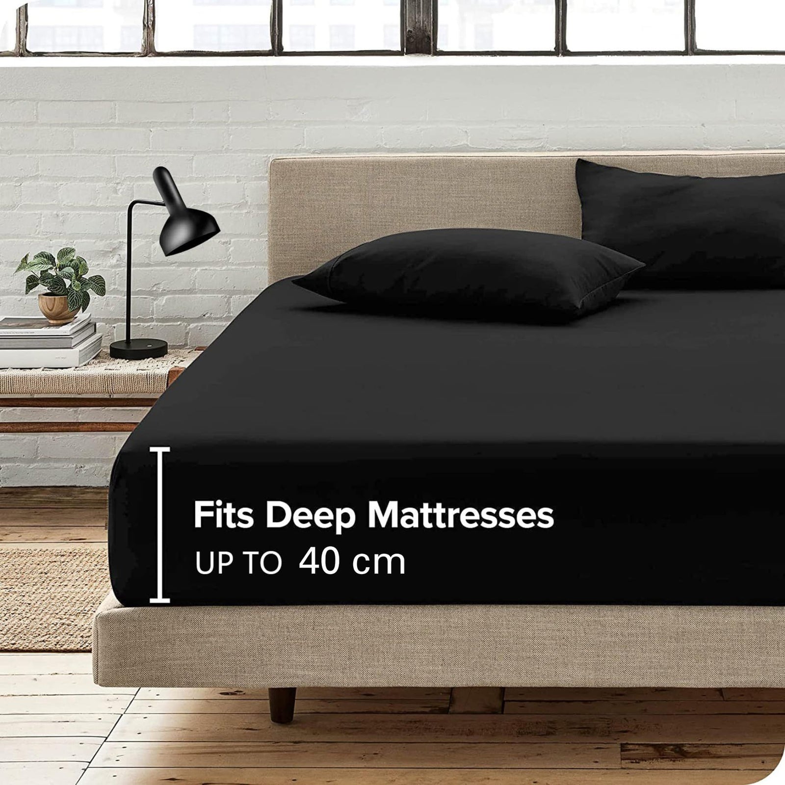 Hotel Quality Fitted Sheet - 1 Piece Fitted Sheet -Breathable Bedding - Wrinkle, Fade, Stain Resistant- 16inch/40cm Deep Pocket Fitted Bed Sheet-Wrinkle and Fade Resistant,(Black,King)