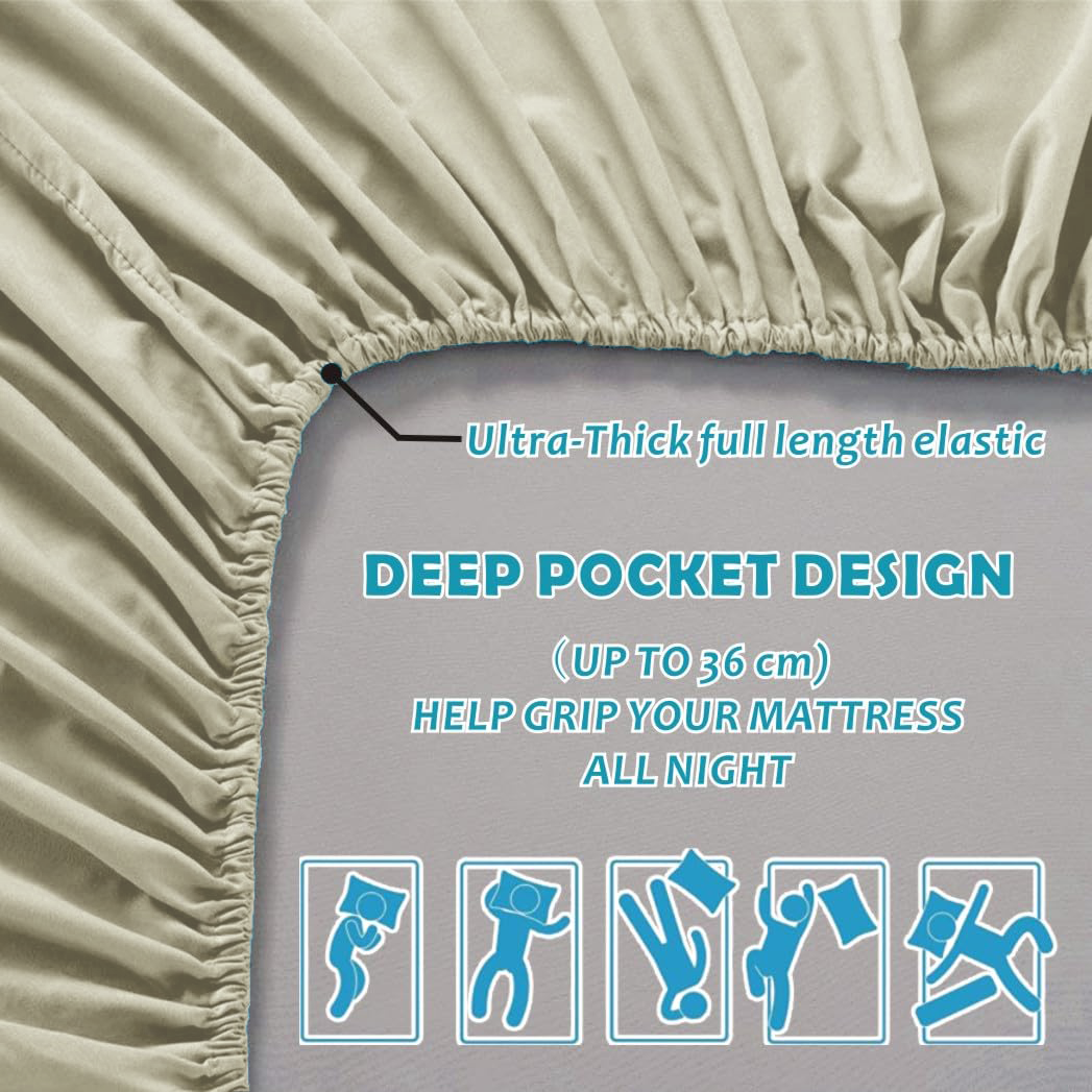 Hotel Quality Fitted Sheet - 1 Piece Fitted Sheet -Breathable Bedding - Wrinkle, Fade, Stain Resistant- 16inch/40cm Deep Pocket Fitted Bed Sheet-Wrinkle and Fade Resistant,(Cream White,King)