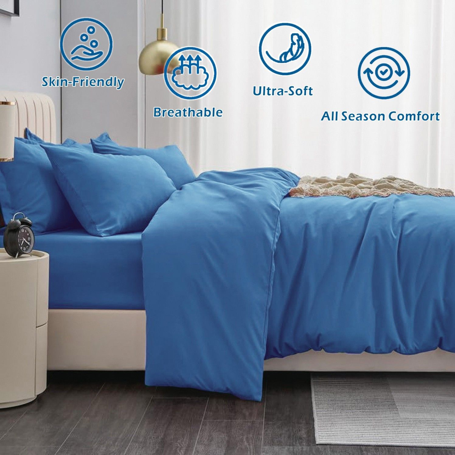 2 Piece Hotel Soft Microfiber Quilt Cover Set-2000TC Duvet/Donna Cover Set & Pillowcases -1 Quilt Cover Zipper Closure & 1 x Pillowcases-Breathable Bedding - Wrinkle, Fade, Stain Resistant(Ocean,King Single)
