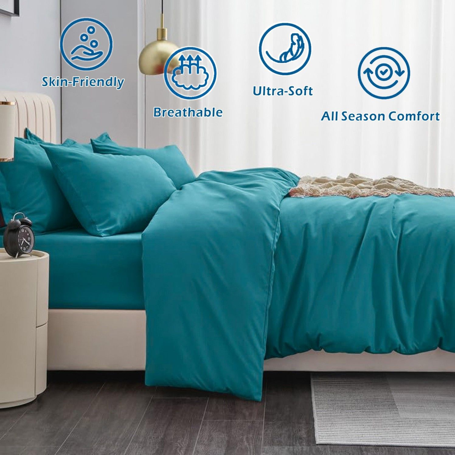 2 Piece Hotel Soft Microfiber Quilt Cover Set-2000TC Duvet/Donna Cover Set & Pillowcases -1 Quilt Cover Zipper Closure & 1 x Pillowcases-Breathable Bedding - Wrinkle, Fade, Stain Resistant(Biscay blue,King Single)