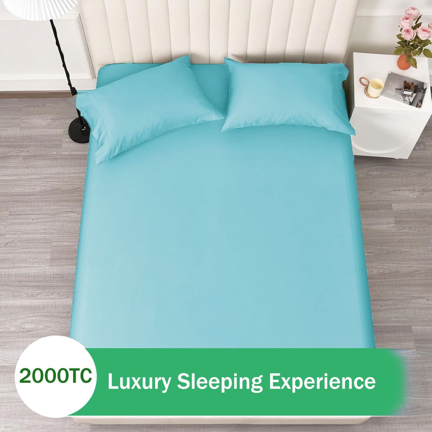 2 Piece Fitted Sheet Set- Fitted Sheet & Pillowcases -Breathable Bedding - Wrinkle, Fade, Stain Resistant- 40cm Deep Pocket Fitted Bed Sheet Set(Ice blue,King Single)