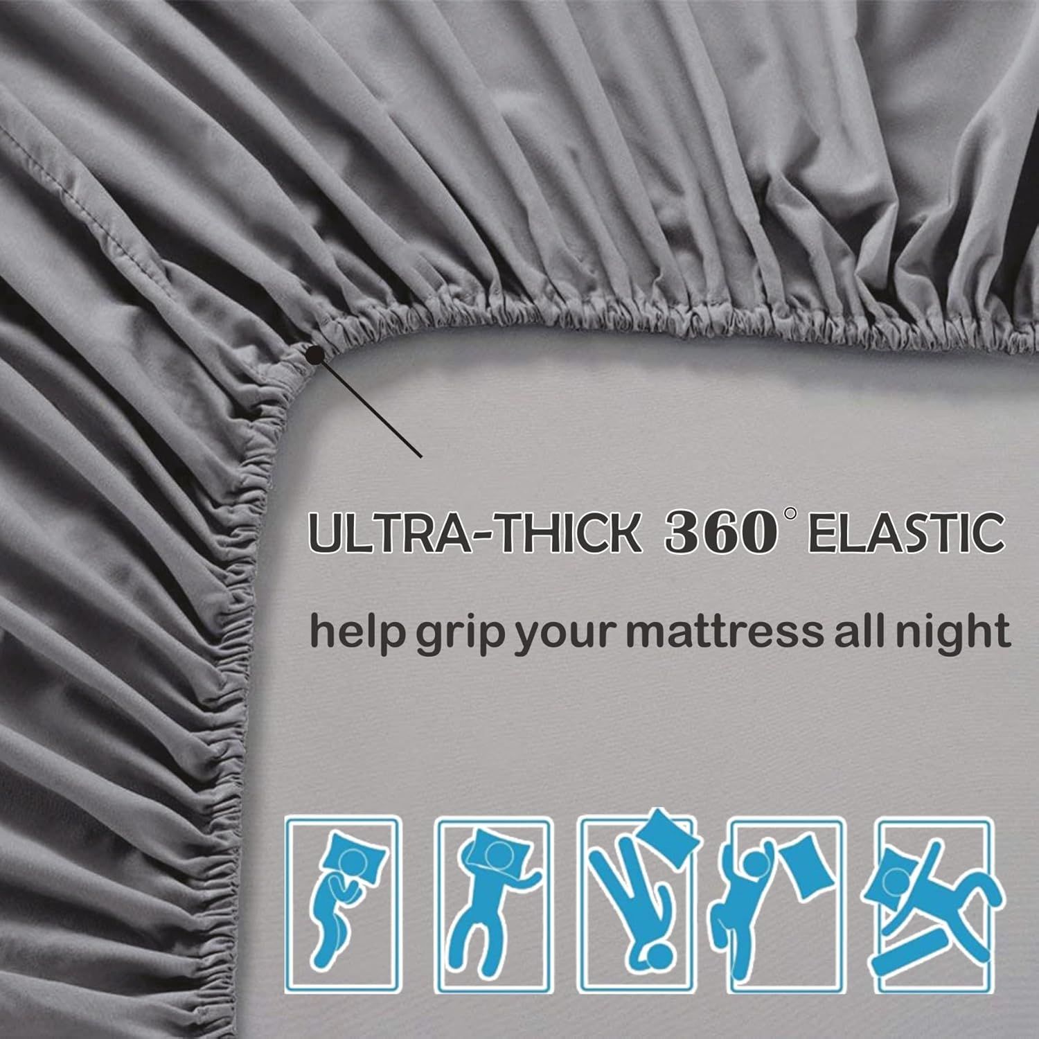 2 Piece Fitted Sheet Set- Fitted Sheet & Pillowcases -Breathable Bedding - Wrinkle, Fade, Stain Resistant- 40cm Deep Pocket Fitted Bed Sheet Set(Grey,King Single)