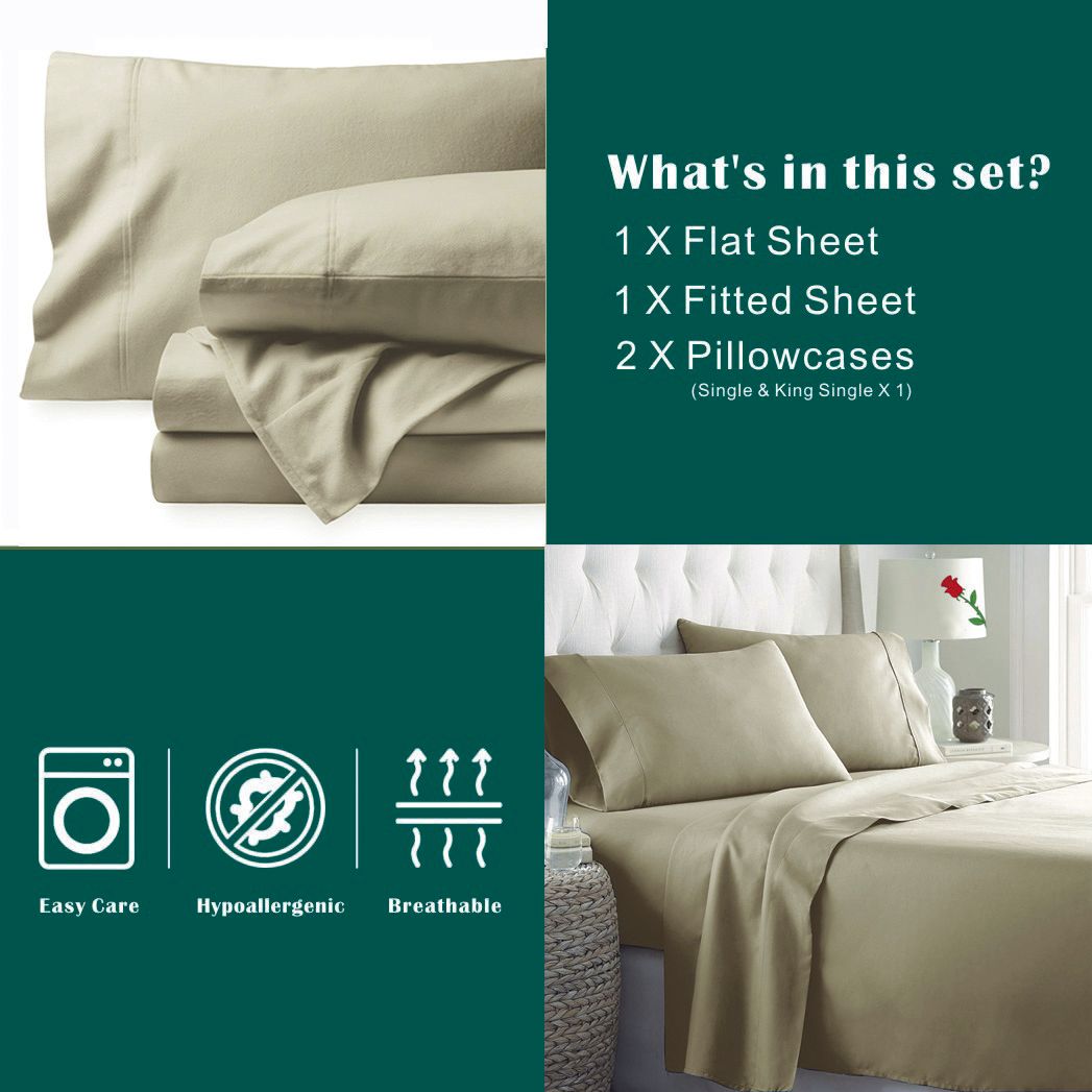 3 Piece Bed Sheet Set- Bedding Sheets & Pillowcases -Breathable Bedding - Wrinkle, Fade, Stain Resistant-Deep Pocket Flat Fitted Bed Sheet Set(Camel Beige,King Single)