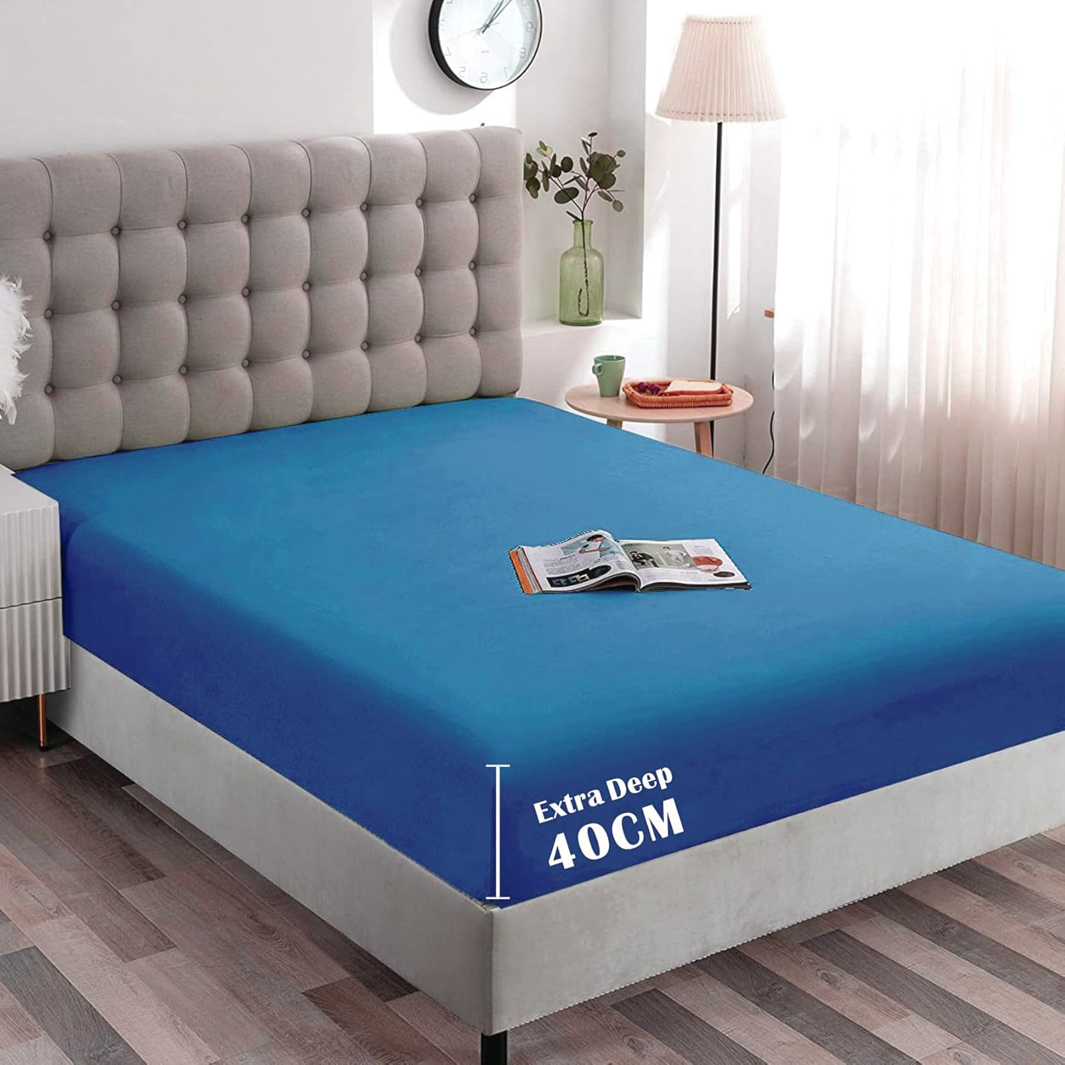 Hotel Quality Fitted Sheet - 1 Piece Fitted Sheet -Breathable Bedding - Wrinkle, Fade, Stain Resistant- 16inch/40cm Deep Pocket Fitted Bed Sheet-Wrinkle and Fade Resistant,(Ocean,King Single)