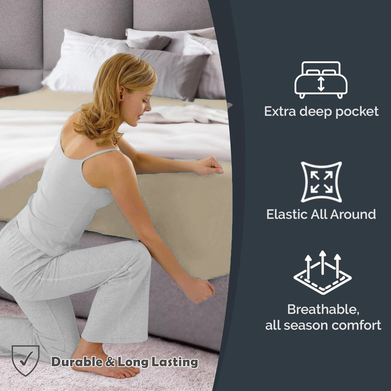 Hotel Quality Fitted Sheet - 1 Piece Fitted Sheet -Breathable Bedding - Wrinkle, Fade, Stain Resistant- 16inch/40cm Deep Pocket Fitted Bed Sheet-Wrinkle and Fade Resistant,(Cream White,King Single)