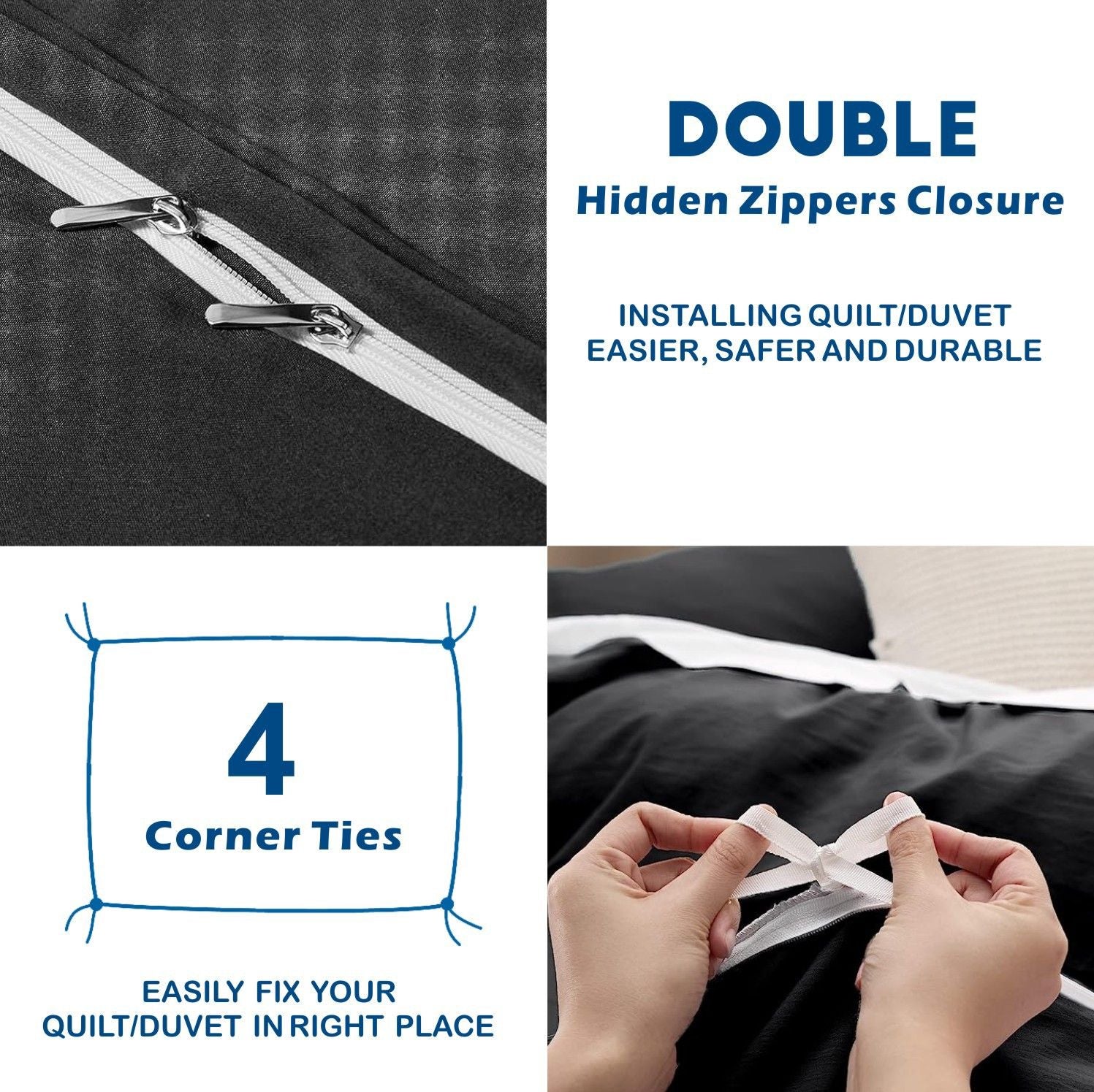 3 Piece Hotel Soft Microfiber Quilt Cover Set-2000TC Duvet/Donna Cover Set & Pillowcases -1 Quilt Cover Zipper Closure & 1 x Pillowcases-Breathable Bedding - Wrinkle, Fade, Stain Resistant(Black,Queen)