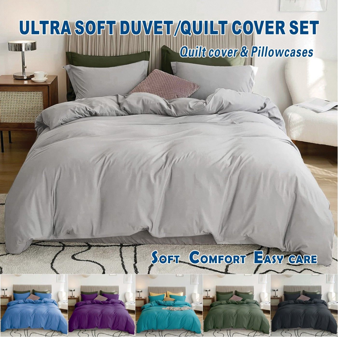 3 Piece Hotel Soft Microfiber Quilt Cover Set-2000TC Duvet/Donna Cover Set & Pillowcases -1 Quilt Cover Zipper Closure & 1 x Pillowcases-Breathable Bedding - Wrinkle, Fade, Stain Resistant(Silver-gray,Queen)