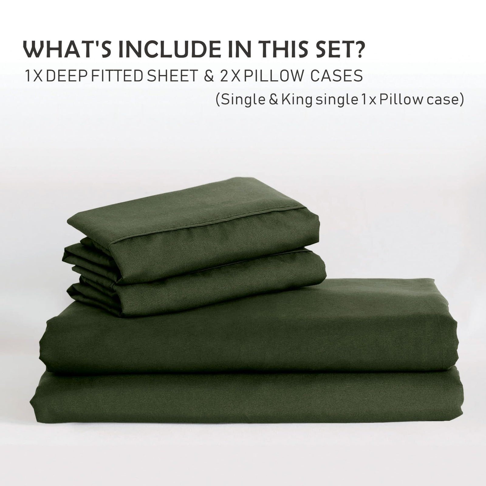 3 Piece Fitted Sheet Set- Fitted Sheet & Pillowcases -Breathable Bedding - Wrinkle, Fade, Stain Resistant- 40cm Deep Pocket Fitted Bed Sheet Set(Olive green,Queen)