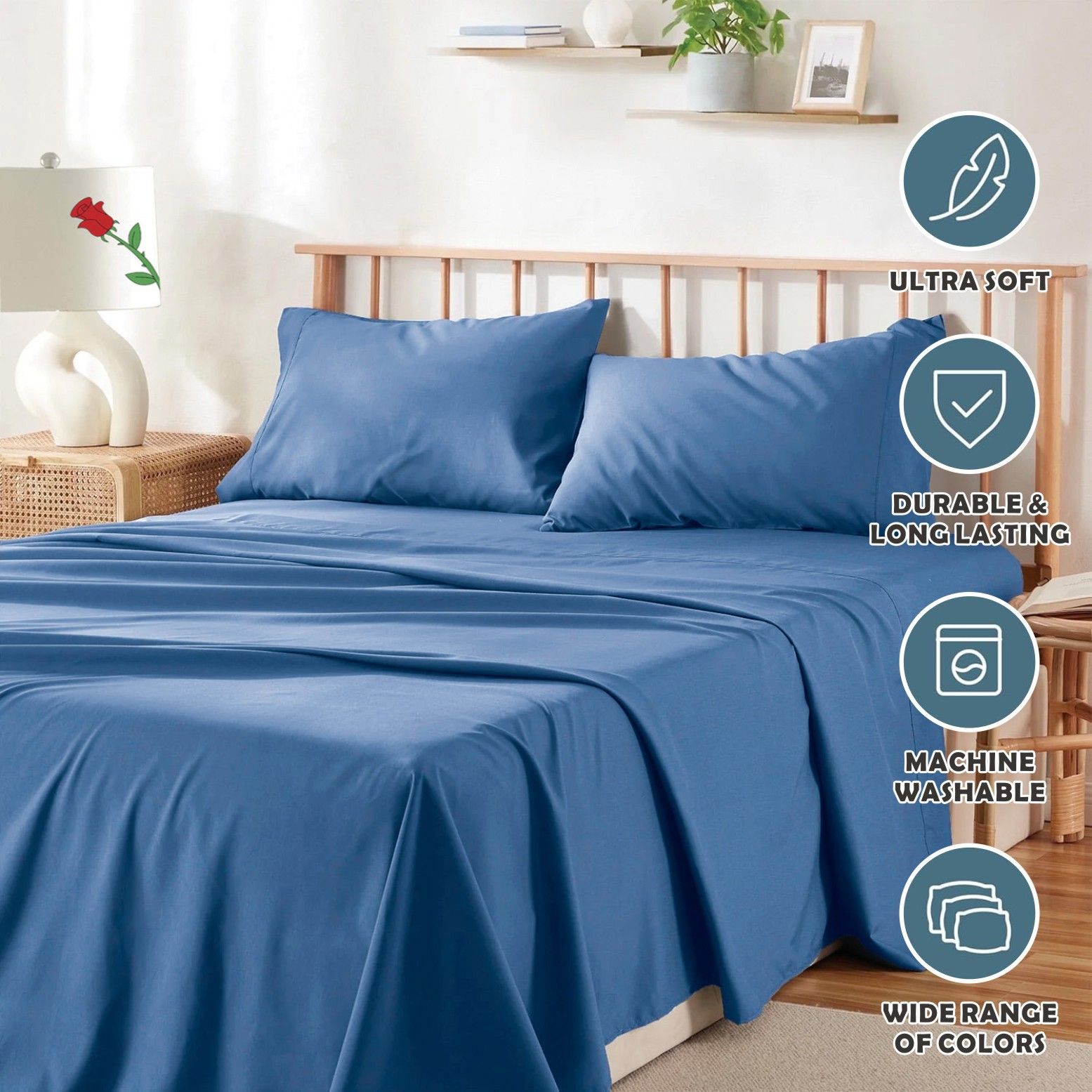 4 Piece Bed Sheet Set- Bedding Sheets & Pillowcases -Breathable Bedding - Wrinkle, Fade, Stain Resistant-Deep Pocket Flat Fitted Bed Sheet Set(Ocean,Queen)
