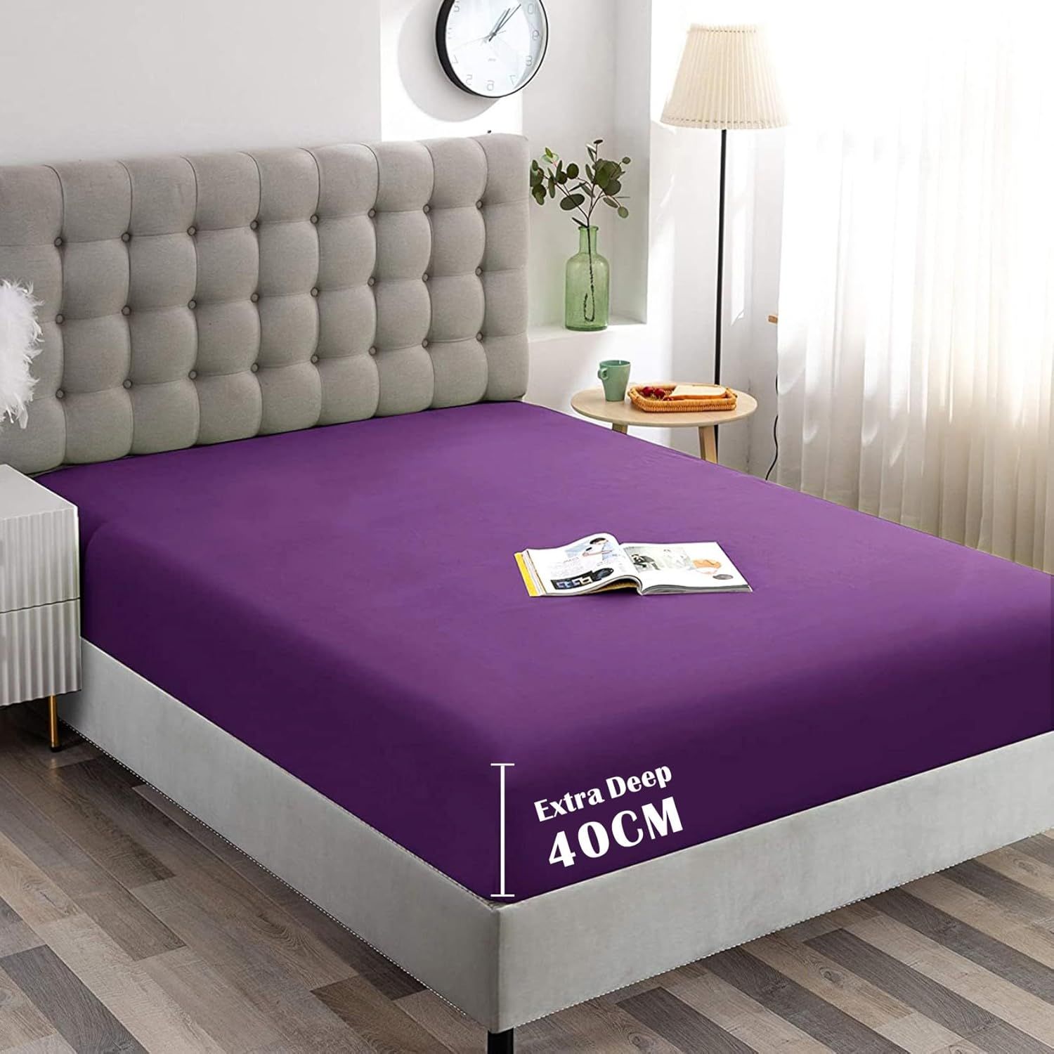Hotel Quality Fitted Sheet - 1 Piece Fitted Sheet -Breathable Bedding - Wrinkle, Fade, Stain Resistant- 16inch/40cm Deep Pocket Fitted Bed Sheet-Wrinkle and Fade Resistant,(Purple,Queen)