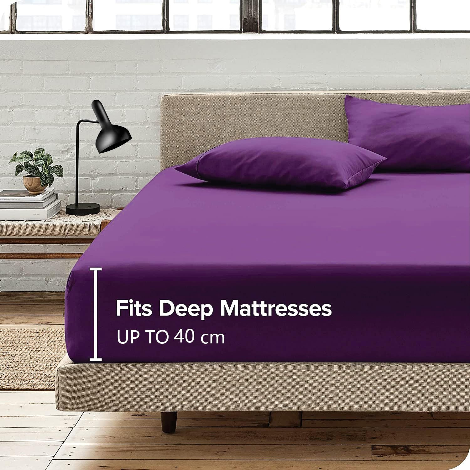 Hotel Quality Fitted Sheet - 1 Piece Fitted Sheet -Breathable Bedding - Wrinkle, Fade, Stain Resistant- 16inch/40cm Deep Pocket Fitted Bed Sheet-Wrinkle and Fade Resistant,(Purple,Queen)