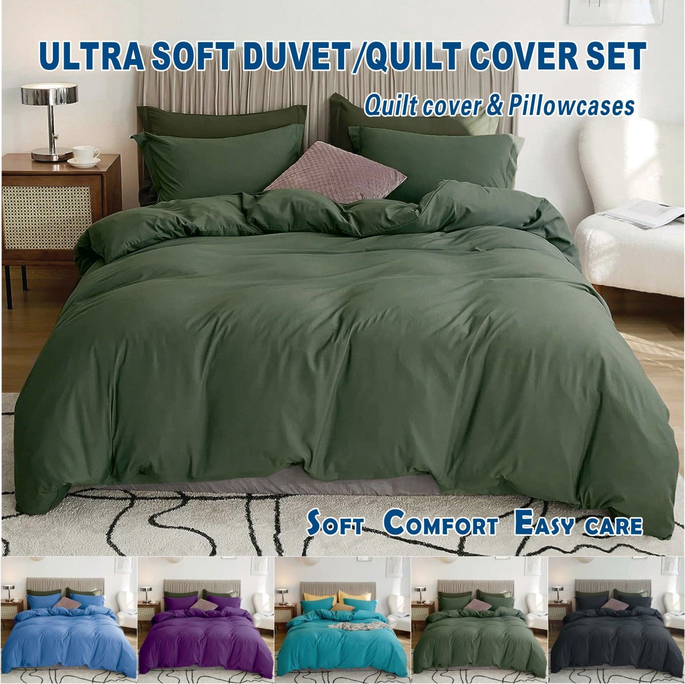 2 Piece Hotel Soft Microfiber Quilt Cover Set-2000TC Duvet/Donna Cover Set & Pillowcases -1 Quilt Cover Zipper Closure & 1 x Pillowcases-Breathable Bedding - Wrinkle, Fade, Stain Resistant(Olive green,Single)