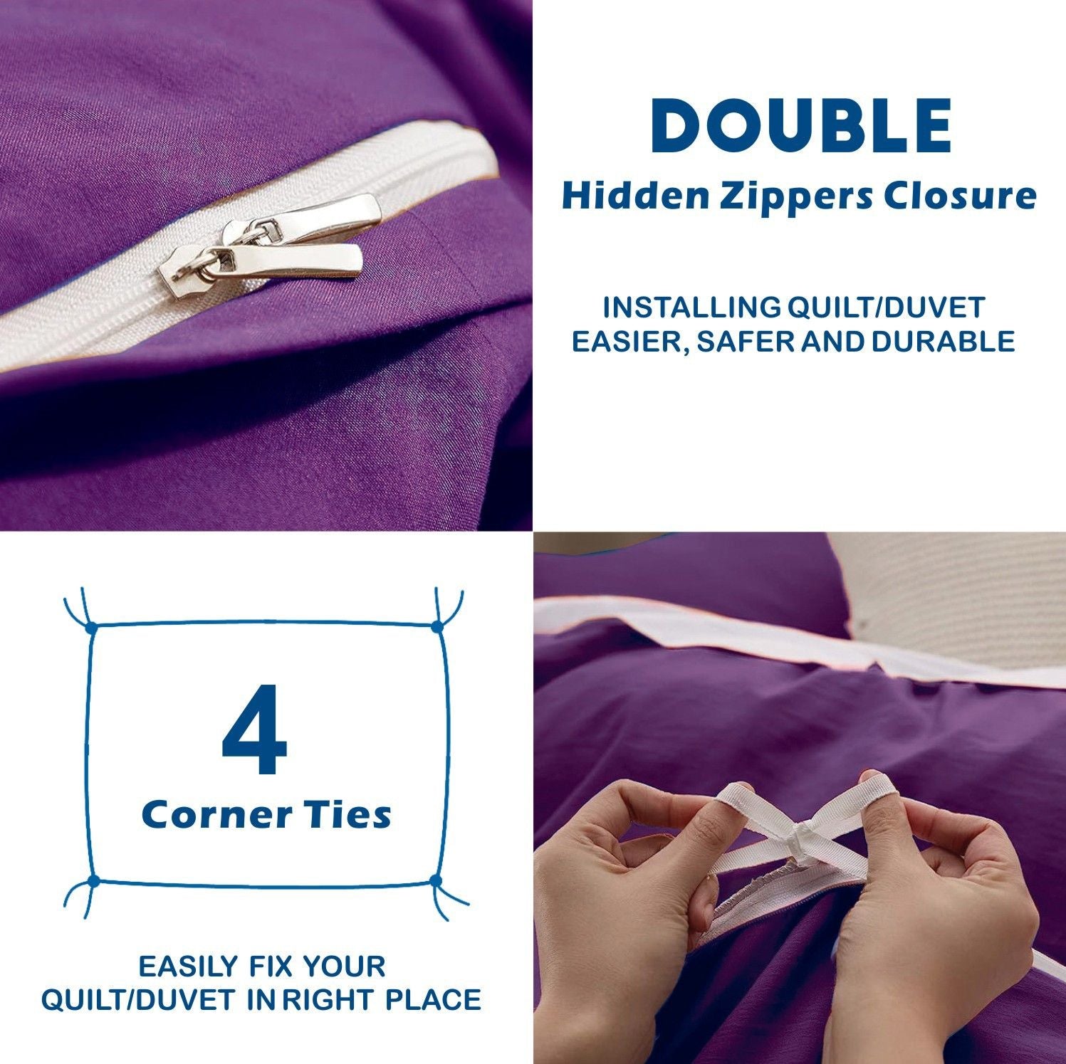 2 Piece Hotel Soft Microfiber Quilt Cover Set-2000TC Duvet/Donna Cover Set & Pillowcases -1 Quilt Cover Zipper Closure & 1 x Pillowcases-Breathable Bedding - Wrinkle, Fade, Stain Resistant(Purple,Single)
