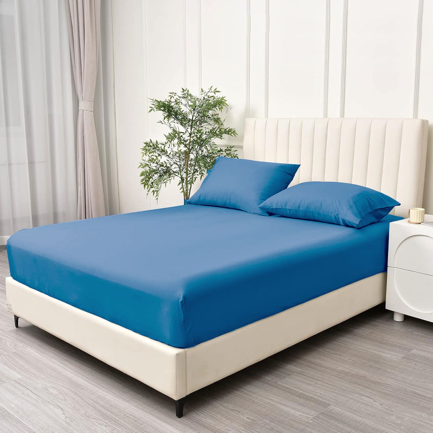 2 Piece Fitted Sheet Set- Fitted Sheet & Pillowcases -Breathable Bedding - Wrinkle, Fade, Stain Resistant- 40cm Deep Pocket Fitted Bed Sheet Set(Ocean,Single)