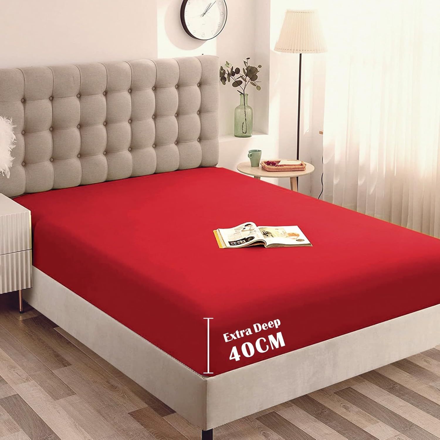 Hotel Quality Fitted Sheet - 1 Piece Fitted Sheet -Breathable Bedding - Wrinkle, Fade, Stain Resistant- 16inch/40cm Deep Pocket Fitted Bed Sheet-Wrinkle and Fade Resistant,(Red,Single)