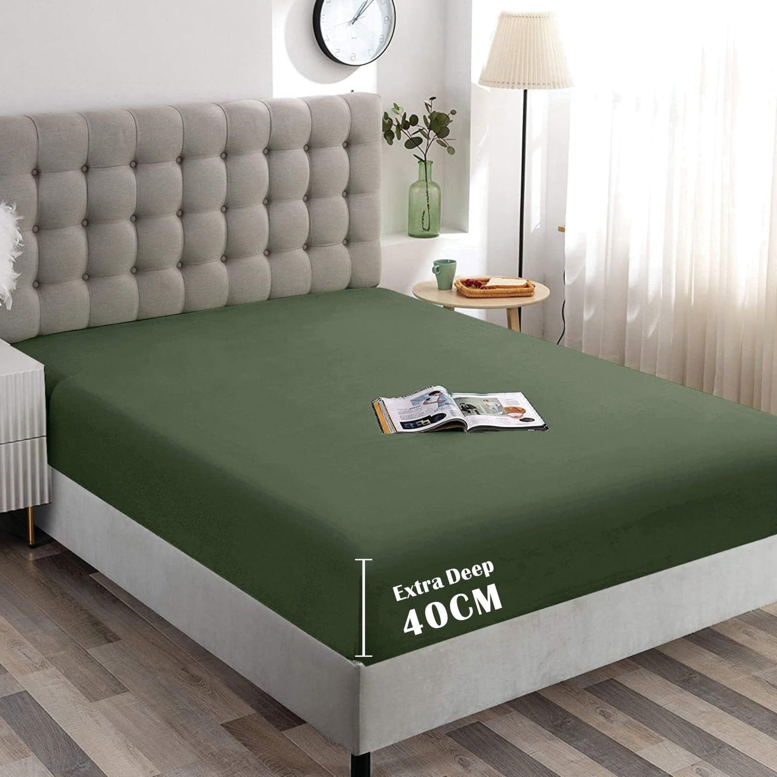 Hotel Quality Fitted Sheet - 1 Piece Fitted Sheet -Breathable Bedding - Wrinkle, Fade, Stain Resistant- 16inch/40cm Deep Pocket Fitted Bed Sheet-Wrinkle and Fade Resistant,(Olive green,Single)