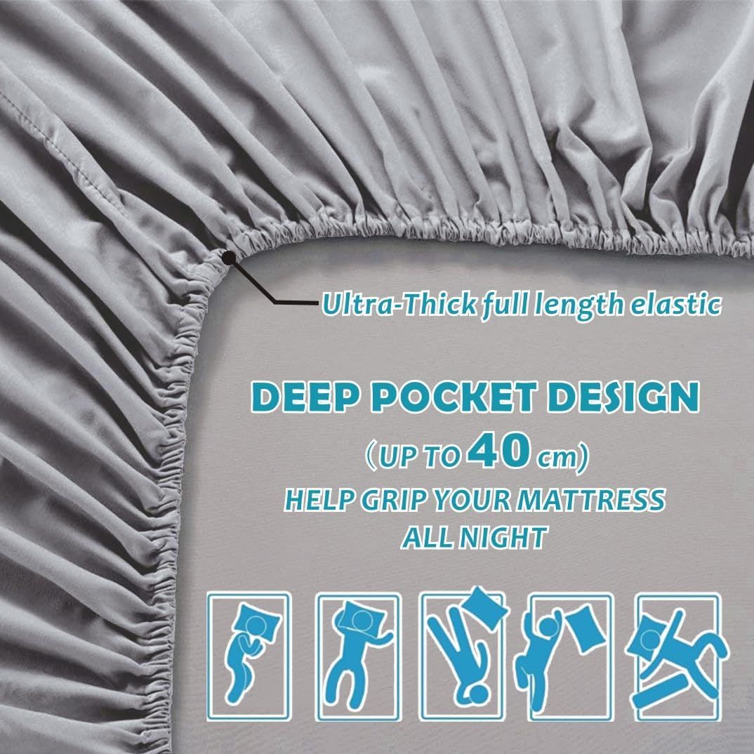 Hotel Quality Fitted Sheet - 1 Piece Fitted Sheet -Breathable Bedding - Wrinkle, Fade, Stain Resistant- 16inch/40cm Deep Pocket Fitted Bed Sheet-Wrinkle and Fade Resistant,(Silver-gray,Single)