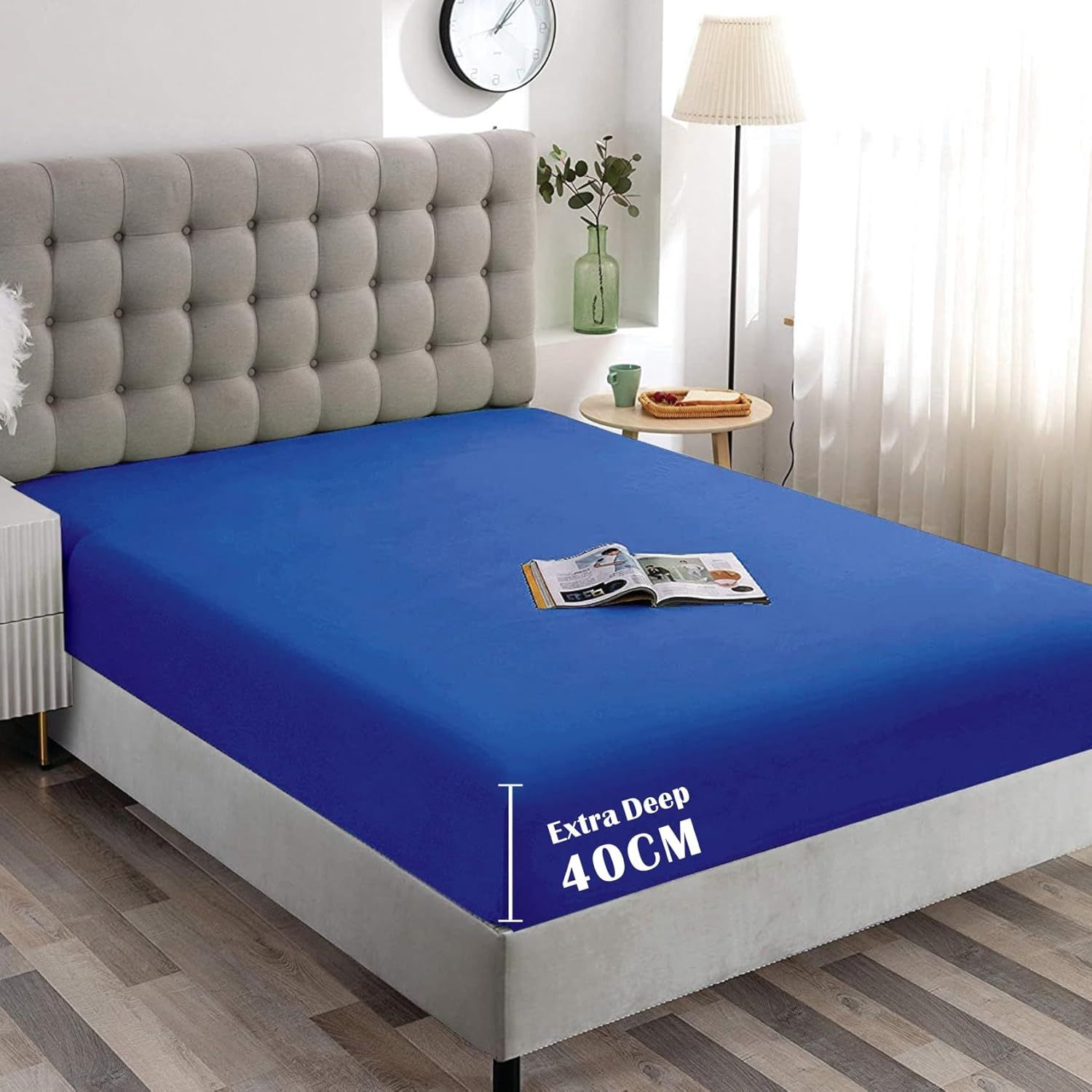 Hotel Quality Fitted Sheet - 1 Piece Fitted Sheet -Breathable Bedding - Wrinkle, Fade, Stain Resistant- 16inch/40cm Deep Pocket Fitted Bed Sheet-Wrinkle and Fade Resistant,(Royal blue,Super King)