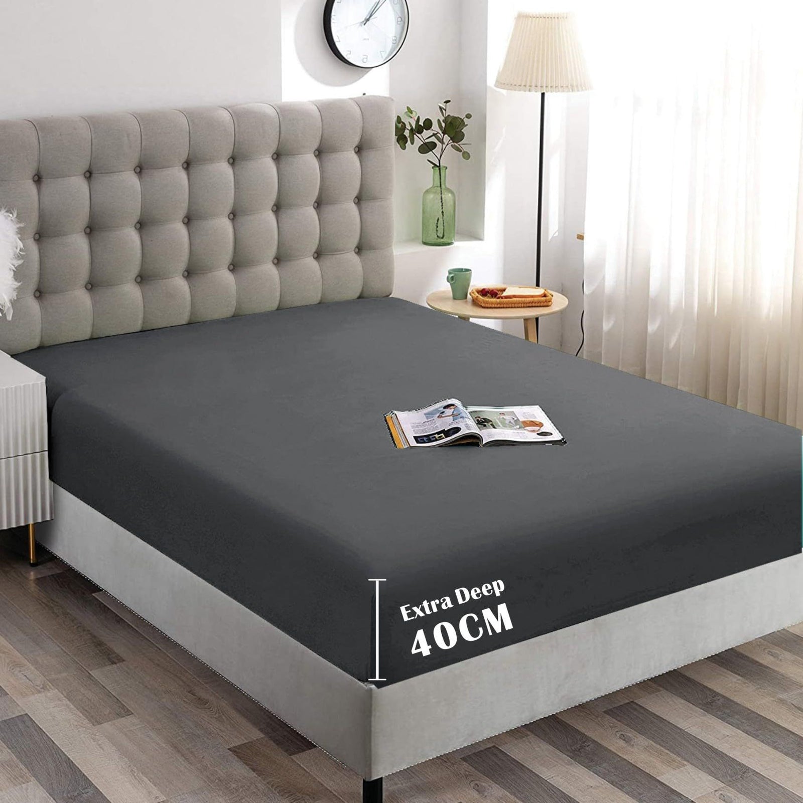 Hotel Quality Fitted Sheet - 1 Piece Fitted Sheet -Breathable Bedding - Wrinkle, Fade, Stain Resistant- 16inch/40cm Deep Pocket Fitted Bed Sheet-Wrinkle and Fade Resistant,(Dark gray,Super King)