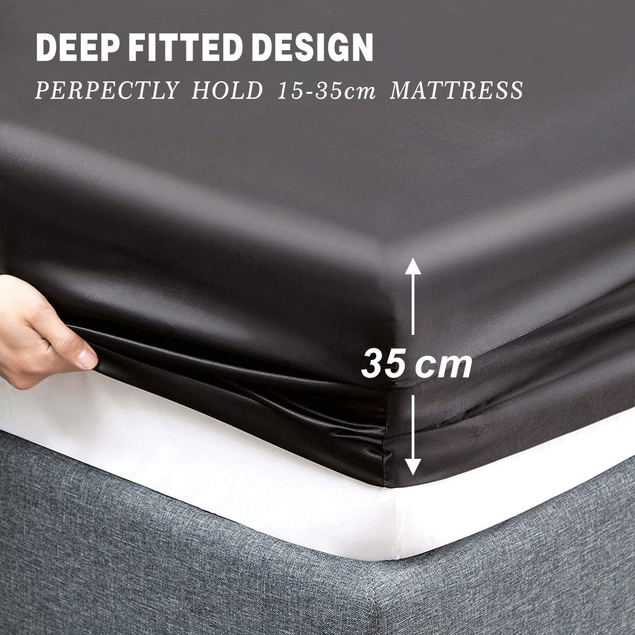 Art Silk Satin Sheet Set Hotel 3 Pieces Fitted/Flat Sheet Bedding Set-Luxury Soft Silky Sheets for Hair and Skin, Similar to Silk Bed Sheets Set 3 Pieces(King Single,Black)