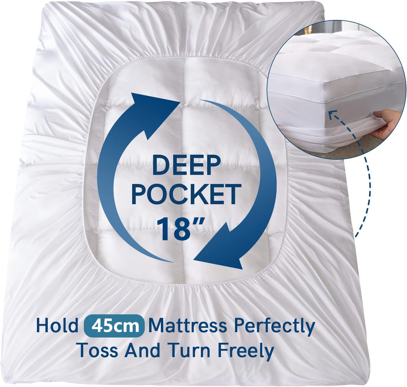 800GSM Mattress Topper Viscose Derived from Bamboo, Thick Pillowtop Fitted Mattress Cover with 45cm Deep Skirt - Machine Washable Hypoallergenic(Single,Black)
