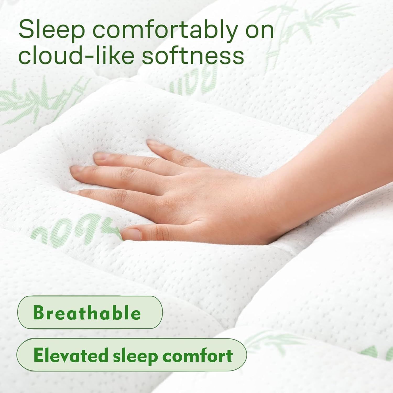 800GSM Mattress Topper Viscose Derived from Bamboo, Thick Pillowtop Fitted Mattress Cover with 45cm Deep Skirt - Machine Washable Hypoallergenic(Single,Green)