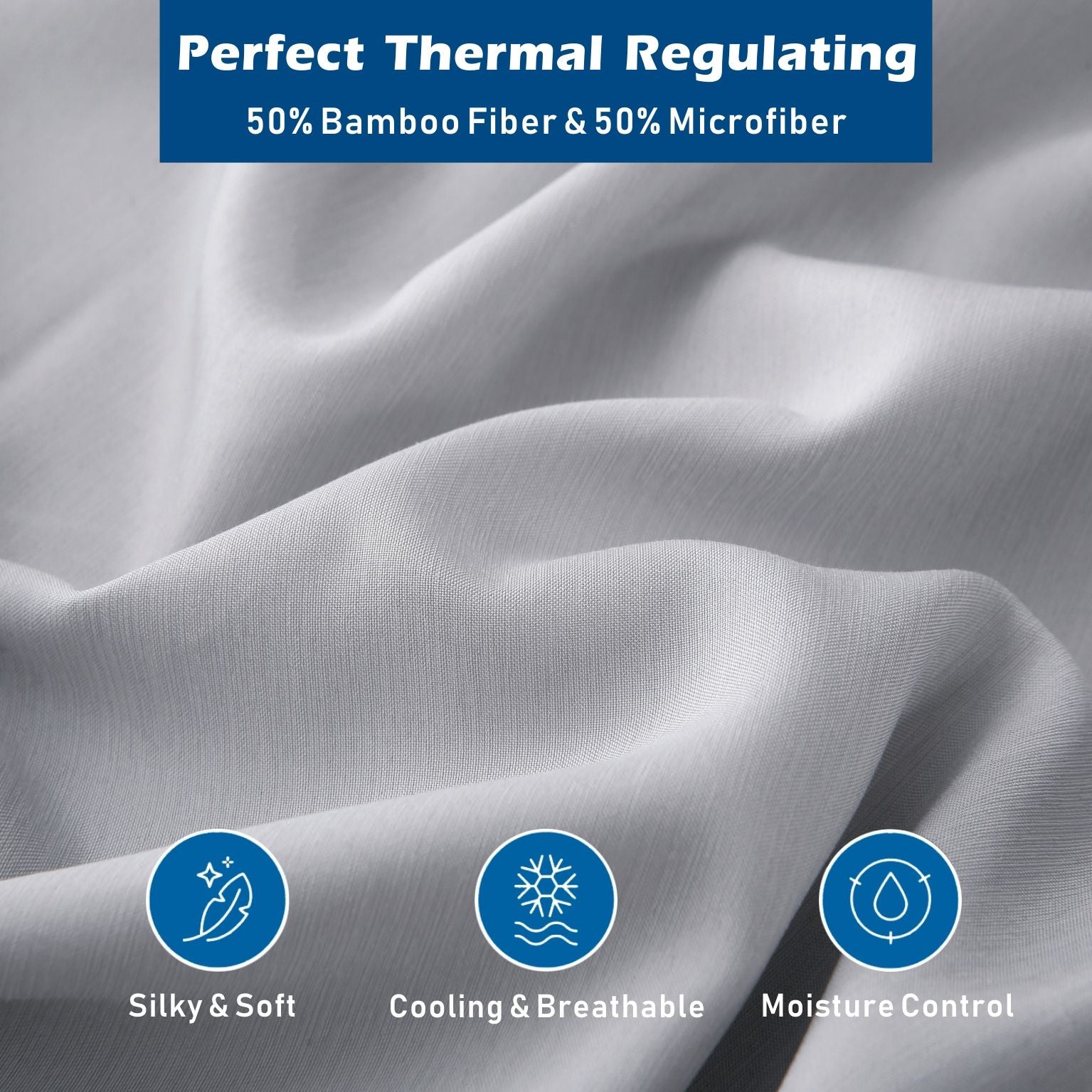 4 Piece Hotel Bamboo Cooling Sheet Set -Ultra Soft 2000TC Breathable Bed Sheets Set with 37 Centimetre Deep Pocket-Cooling Sheets for Hot Sleepers(Silver-gray,Double)