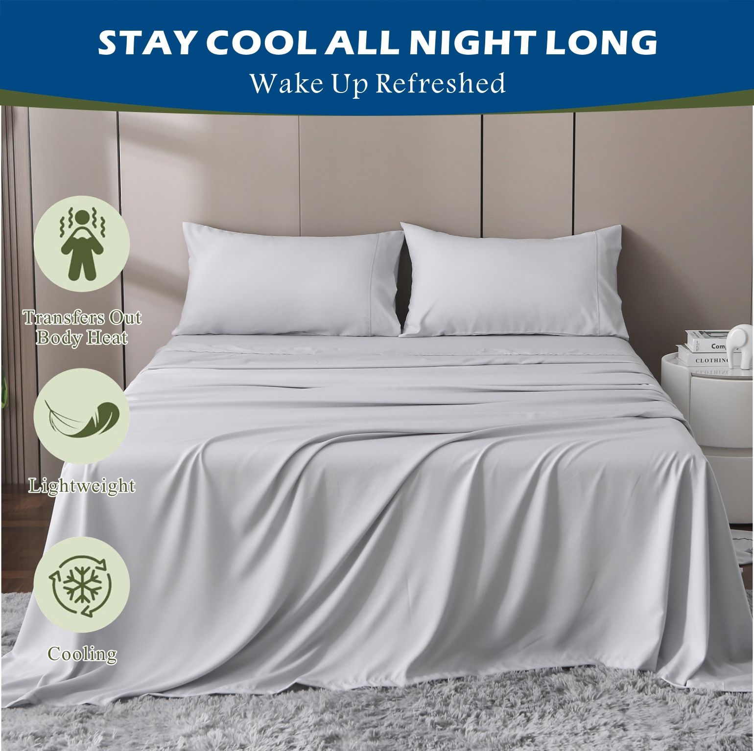 4 Piece Hotel Bamboo Cooling Sheet Set -Ultra Soft 2000TC Breathable Bed Sheets Set with 37 Centimetre Deep Pocket-Cooling Sheets for Hot Sleepers(Silver-gray,King)