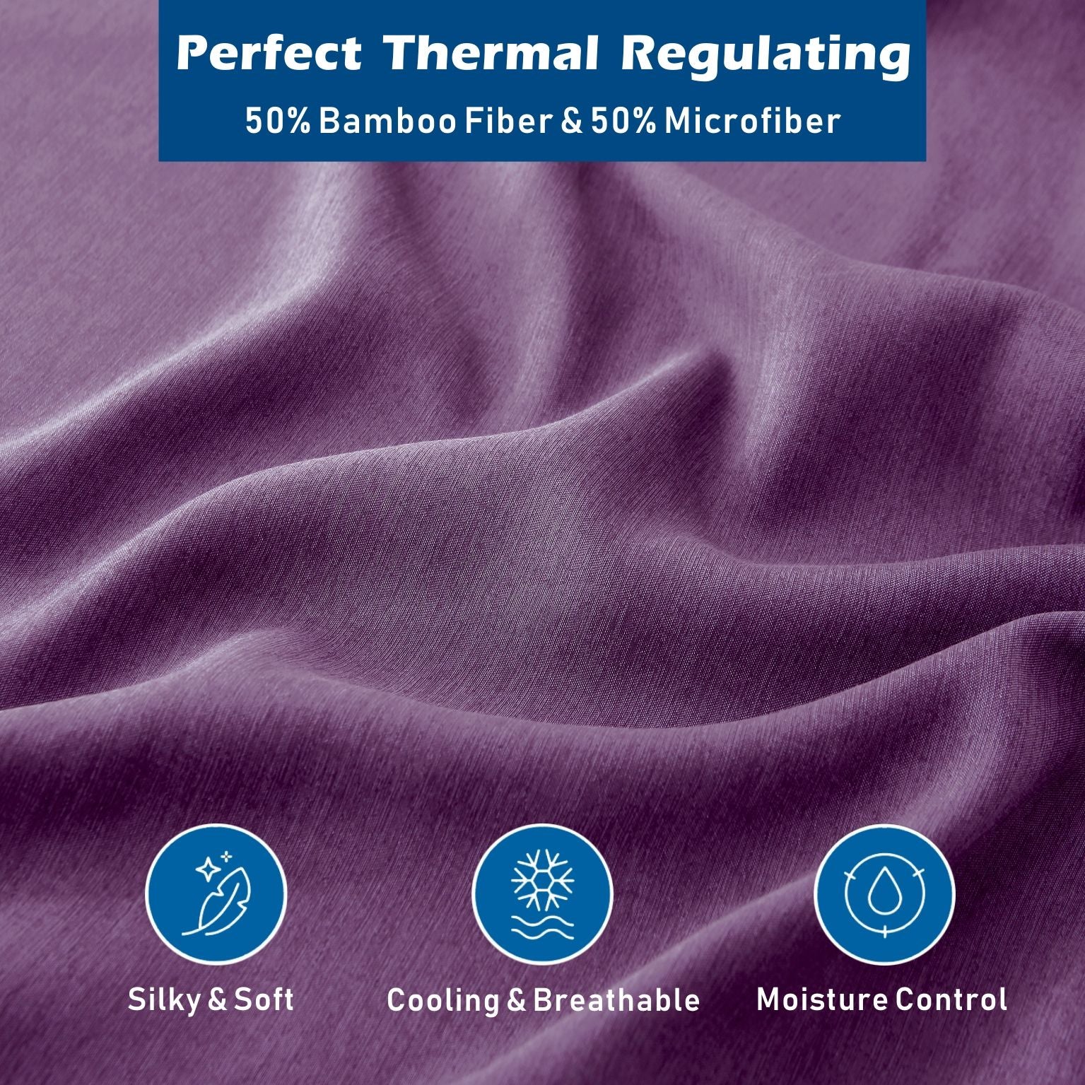 4 Piece Hotel Bamboo Cooling Sheet Set -Ultra Soft 2000TC Breathable Bed Sheets Set with 37 Centimetre Deep Pocket-Cooling Sheets for Hot Sleepers(Purple,King)