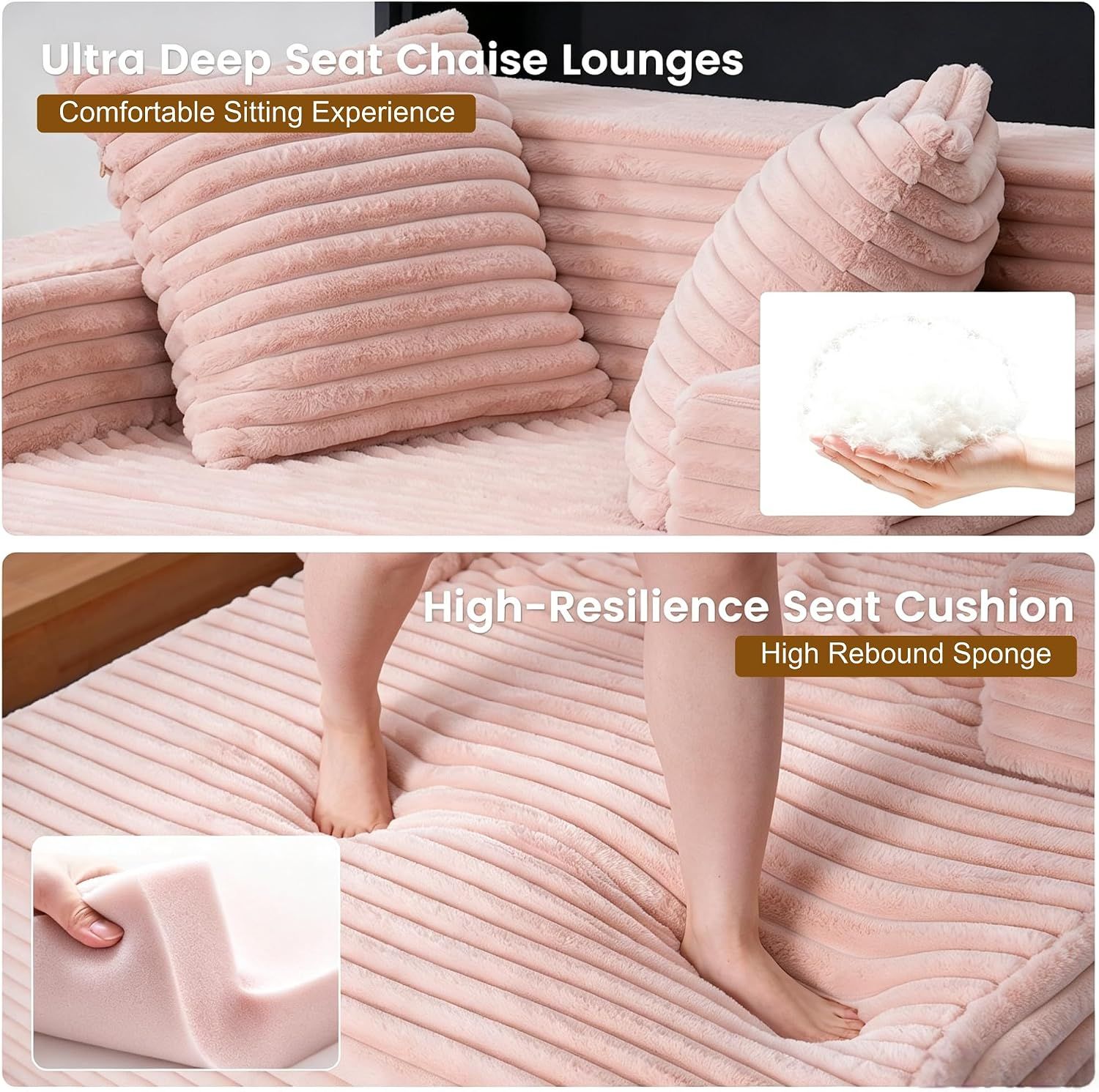 Sofa Bed Single Faux Fur Corduroy Sleeper Chair | 3 Pillows,Deep Seat,High-Density Foam Spring-Filled Boneless Cloud Couch Sofa for Apartment Living Room, Bedroom, No Assembly