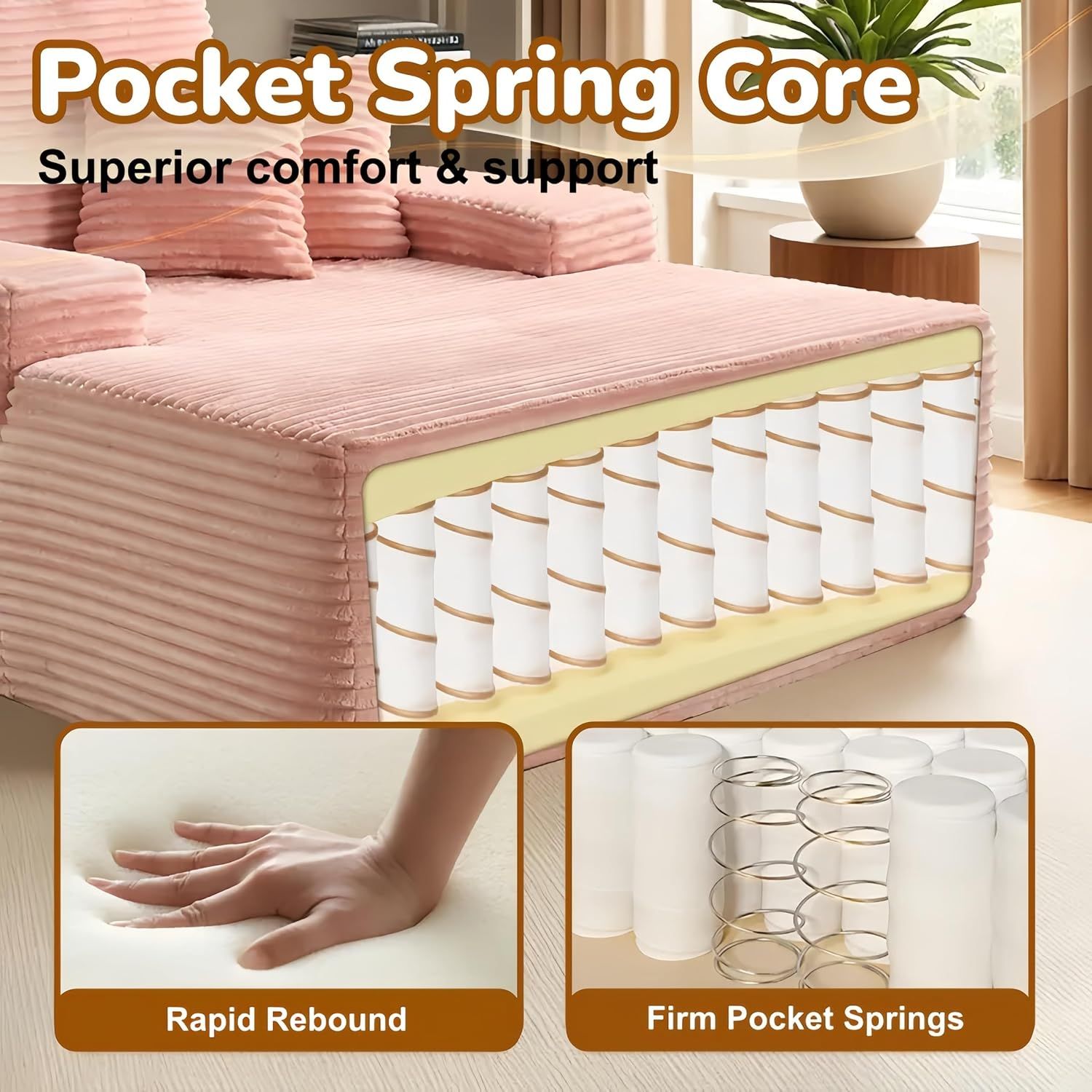 Sofa Bed Single Faux Fur Corduroy Sleeper Chair | 3 Pillows,Deep Seat,High-Density Foam Spring-Filled Boneless Cloud Couch Sofa for Apartment Living Room, Bedroom, No Assembly