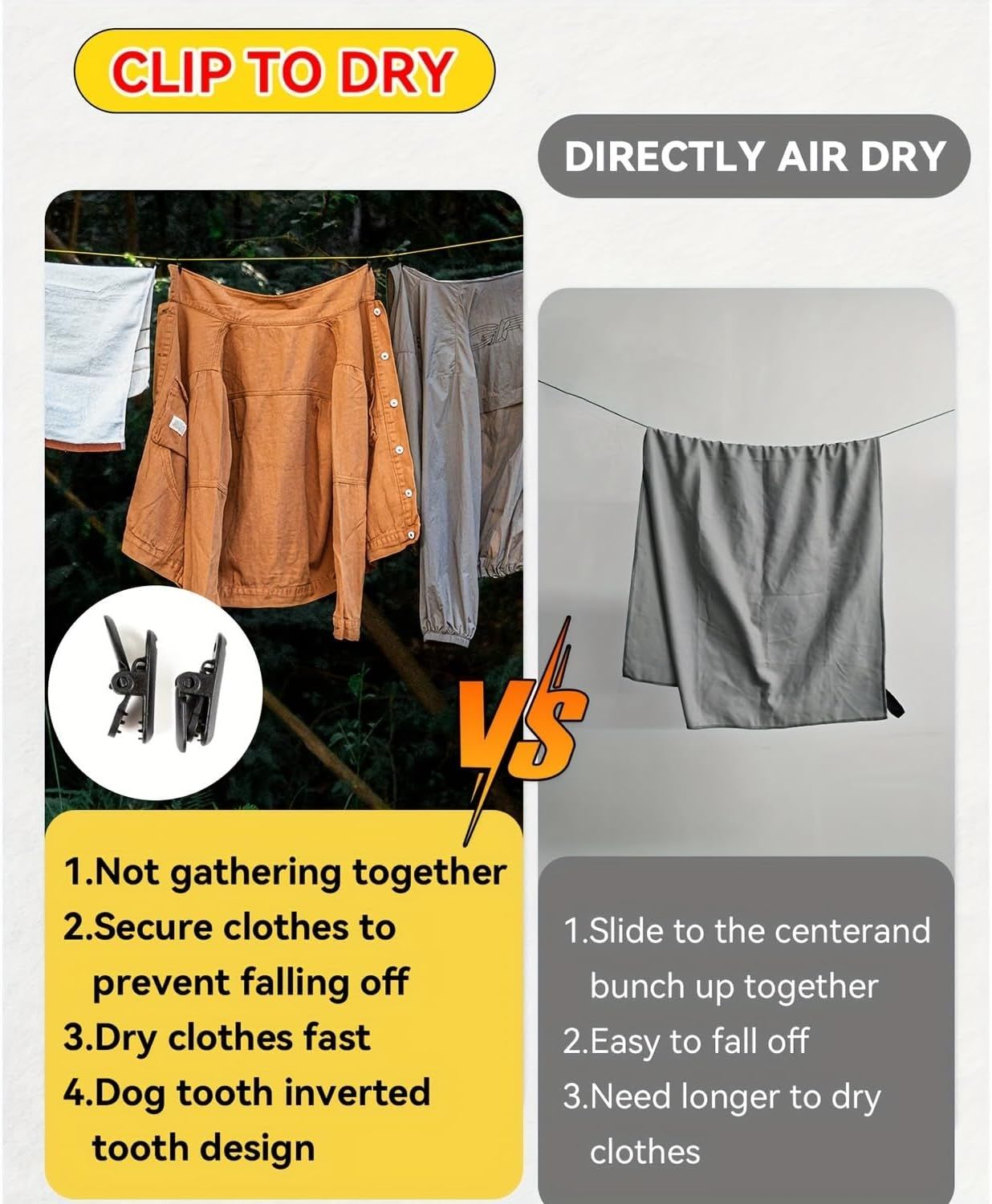 Portable Clothesline for Travel, Outdoor Camping Clothesline with 16 Clothes Clips,Lightweight Camping Clothes Drying Rope for Hotels Backyard Cruise Ships