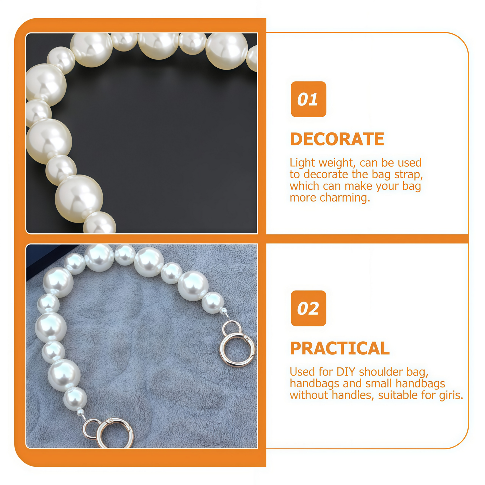 Mini Bag Replacement Thin Shoulder Strap with 2 Adapters for Longchamp,Imitation Pearl Bead Purse Handle Strap Bag Charms Handbag Chain Accessories Decoration for Women