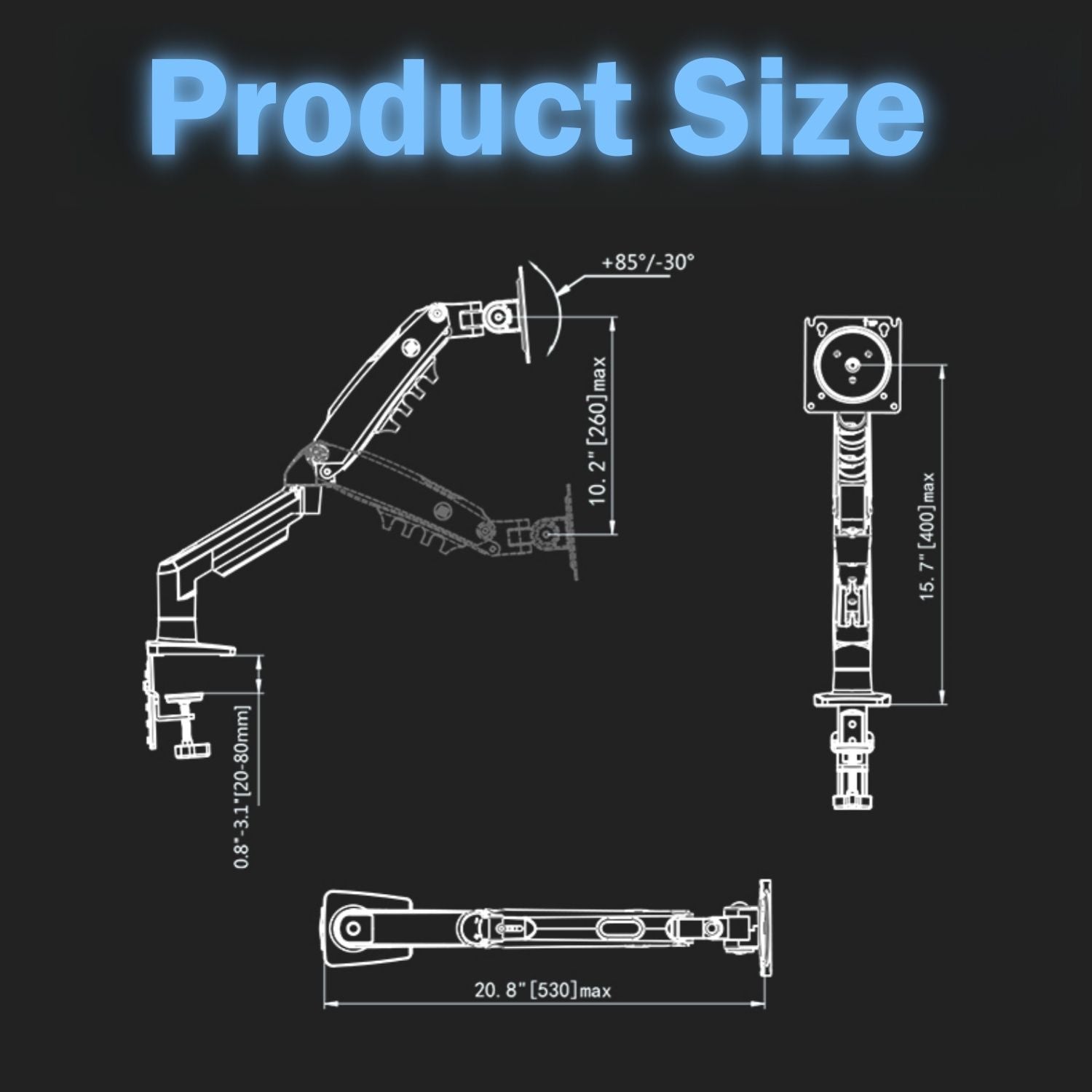 Single Monitor Arm for 17-30 Inch Screens,Height Adjustable Desk Mount Sliver Aluminium Monitor Stand, VESA 75/100mm with C-Clamp/Grommet Base&Gas Spring,Ergonomic Stand for Work/Gaming