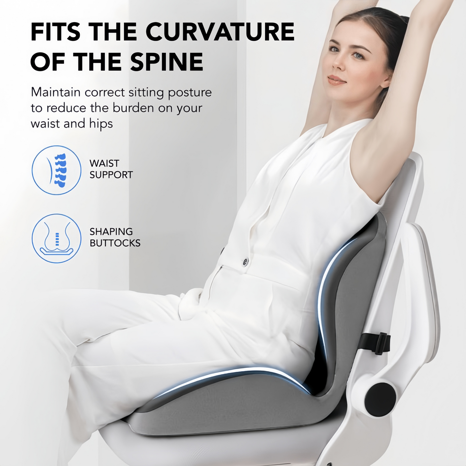 Office Chair Cushion with Lumbar Support Pillow Memory Foam Seat Cushions Ergonomic Back Pillow for Sciatica Pain Relief & Back Pain Relief, Car Seat Cushion & Back Support