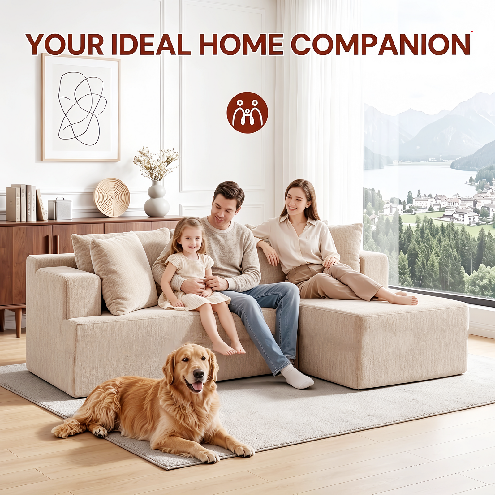 Couch Modular Sectional 3 Seater Sofa L-Shaped Khaki,81" Boneless Sofa Bed, Deep Seat and Side Pockets,Breathable Cheneille, High Density Pure Sponge,No Assembly Needed
