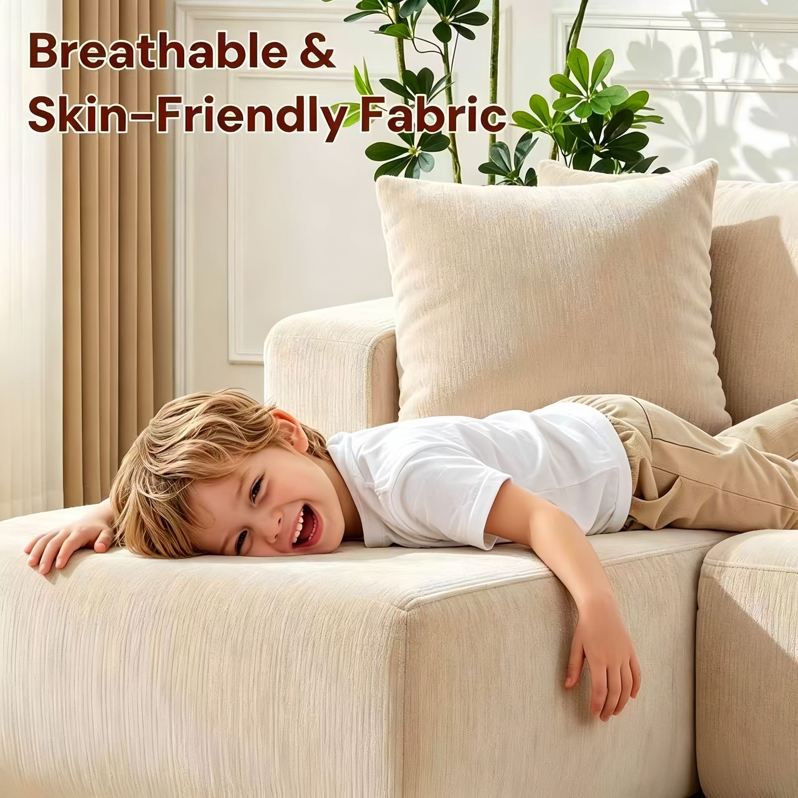 Couch Modular Sectional 3 Seater Sofa L-Shaped Khaki,81" Boneless Sofa Bed, Deep Seat and Side Pockets,Breathable Cheneille, High Density Pure Sponge,No Assembly Needed