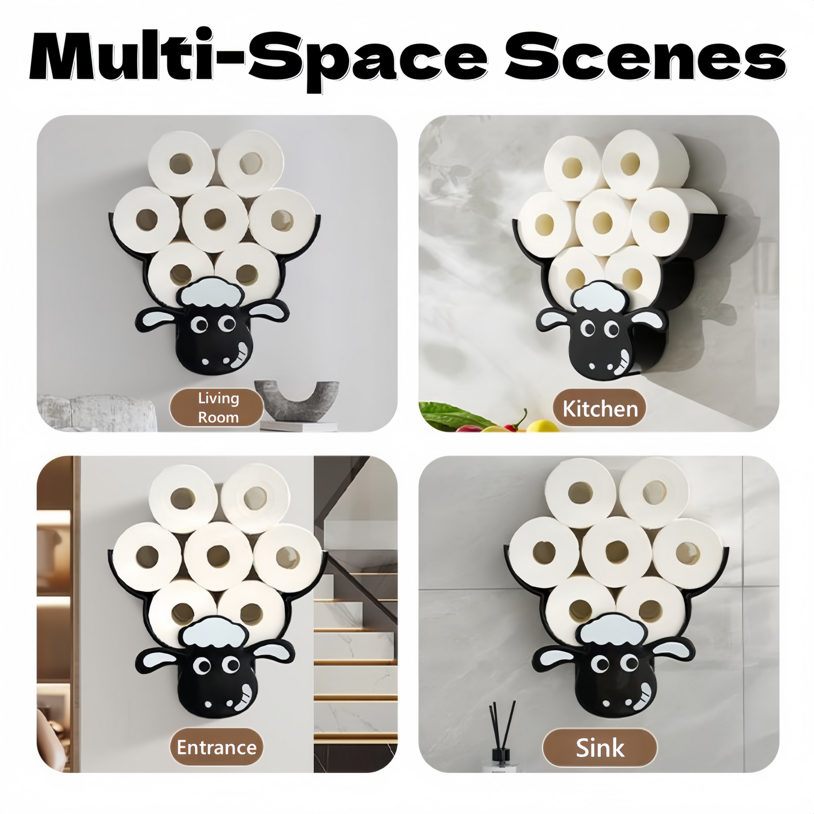 Creative Sheep Toilet Paper Holder, Wall-Mounted Metal Tissue Storage Rack, Punch-Free Easy Installation Paper Towel Holder, Funny Home Decor for Bathroom
