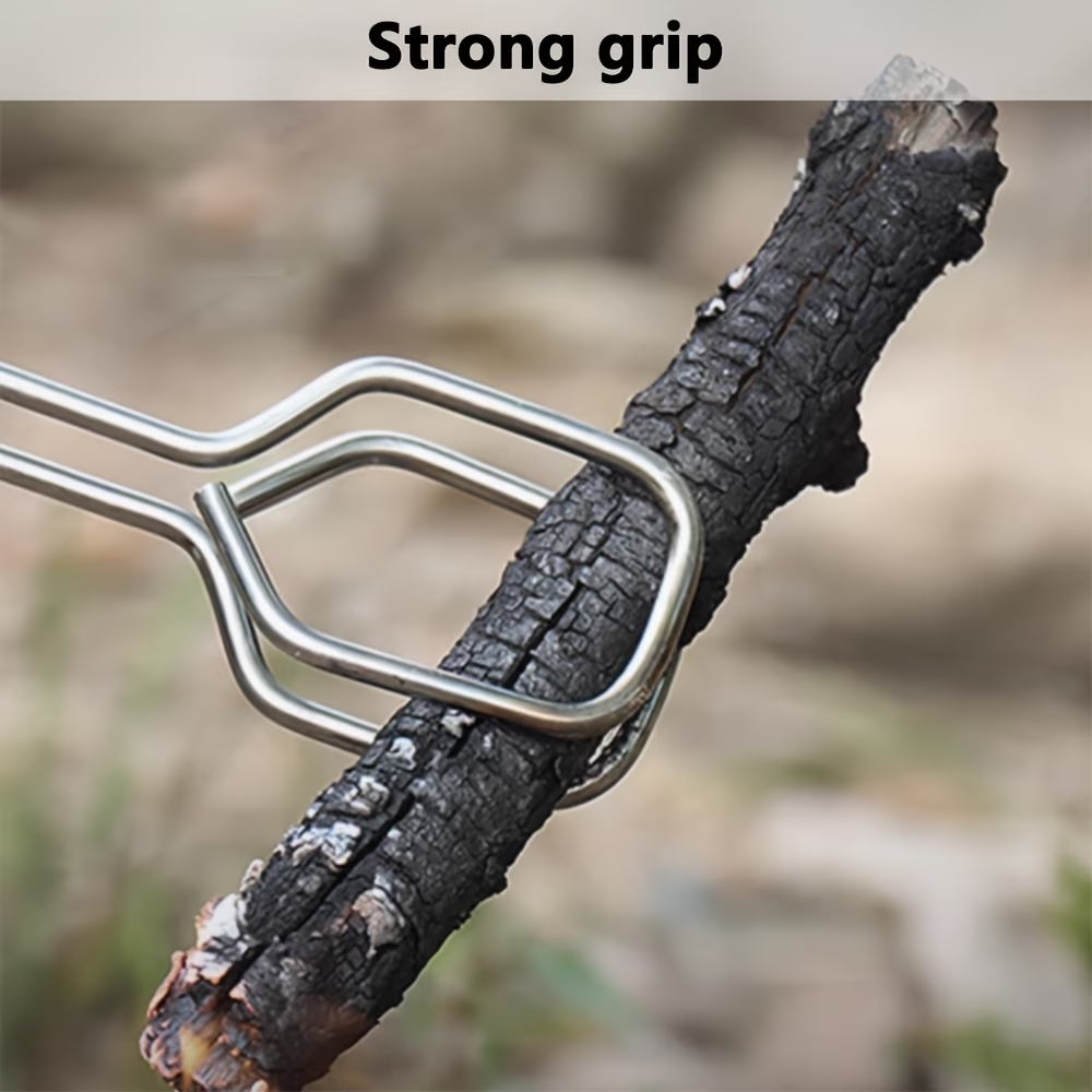 Long, sturdy, and heat-resistant charcoal tongs for grilling food. Made of stainless steel, these portable tongs are suitable for outdoor grilling, charcoal, and fire pits.