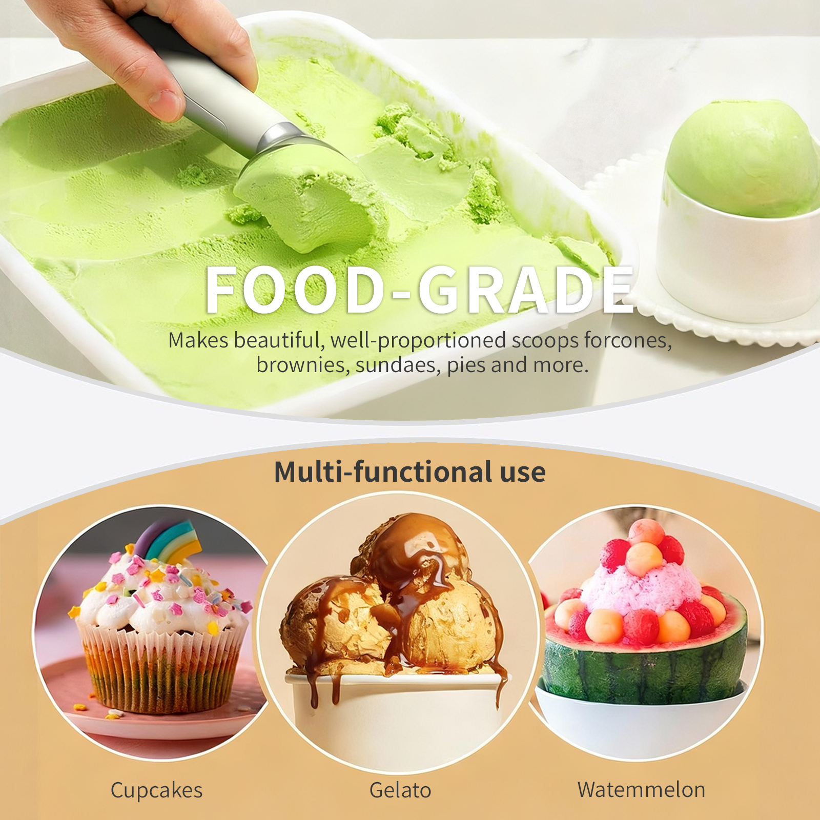 Heated Ice Cream Scoop, Rechargeable Electric Warming Scooper, Heats to for Hard Ice Cream, Waterproof, Easy for Seniors & Kids (White,17.8*4.3cm)