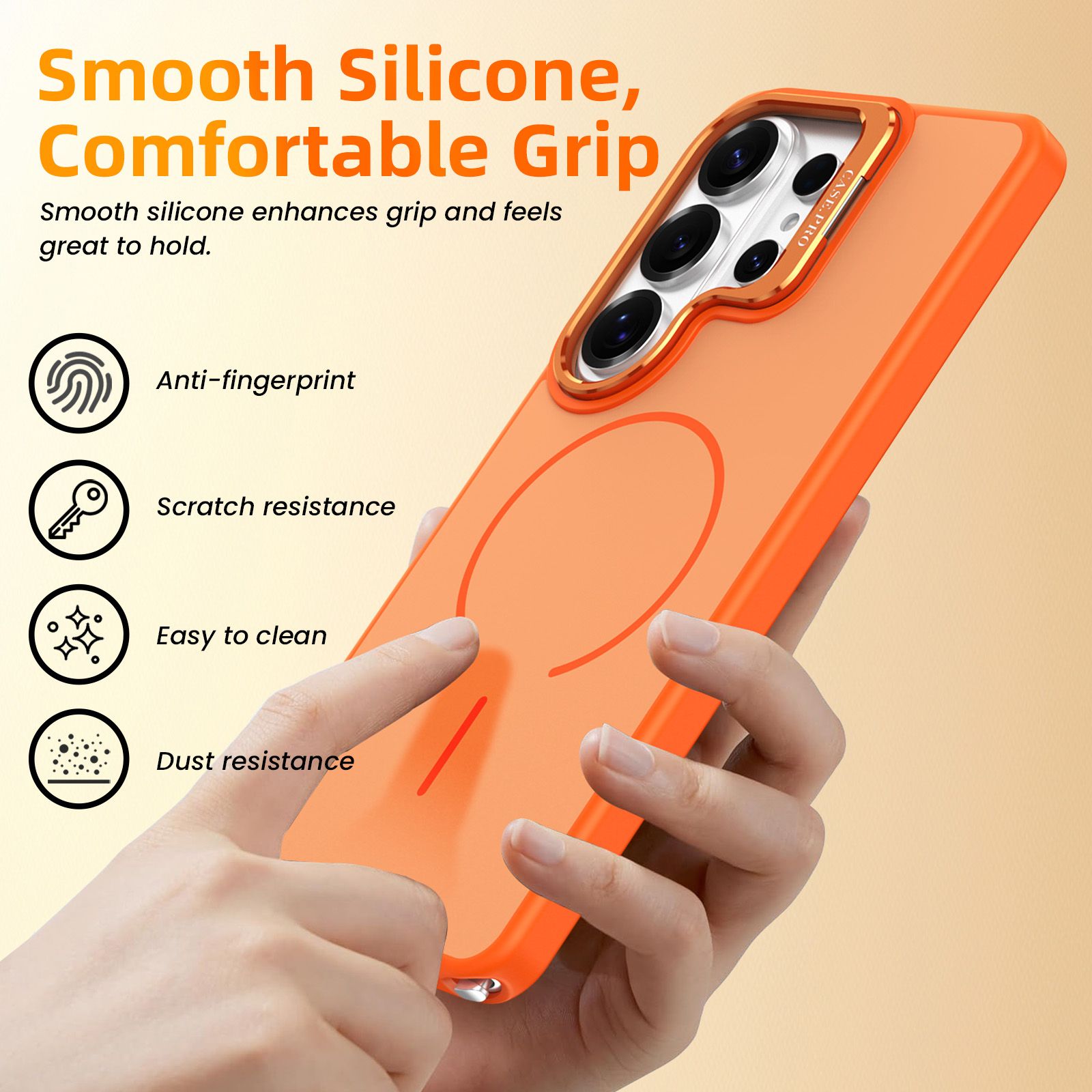 Samsung Galaxy S26 Ultra Case with Lens Kickstand, Support Wireless Charging, Military-Grade Shockproof Protection Slim Magnetic Case, Orange