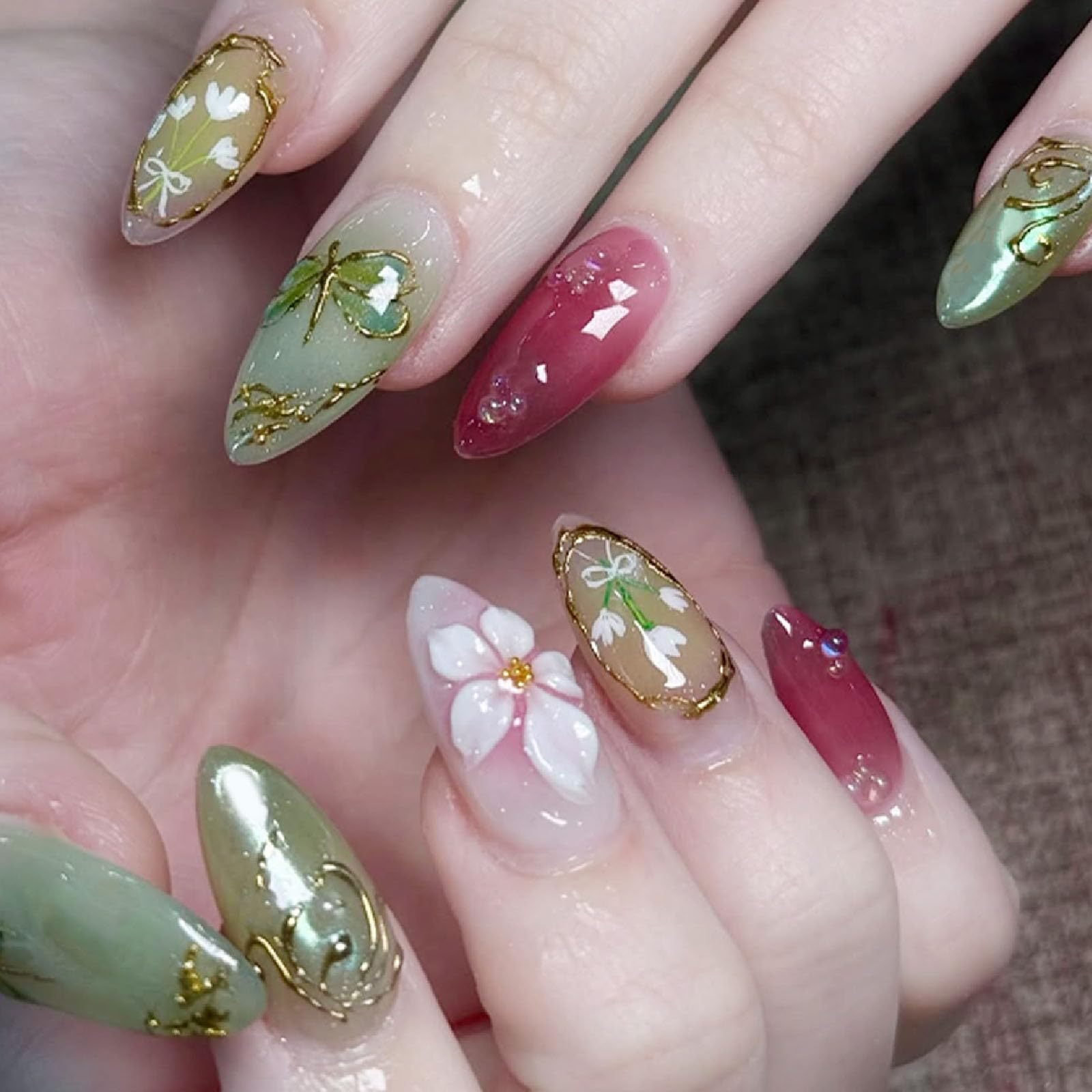 24pcsMedium Almond Press-On Nails For Spring & Summer, DIY Nail Art For Parties & Daily Wear (rose pink)
