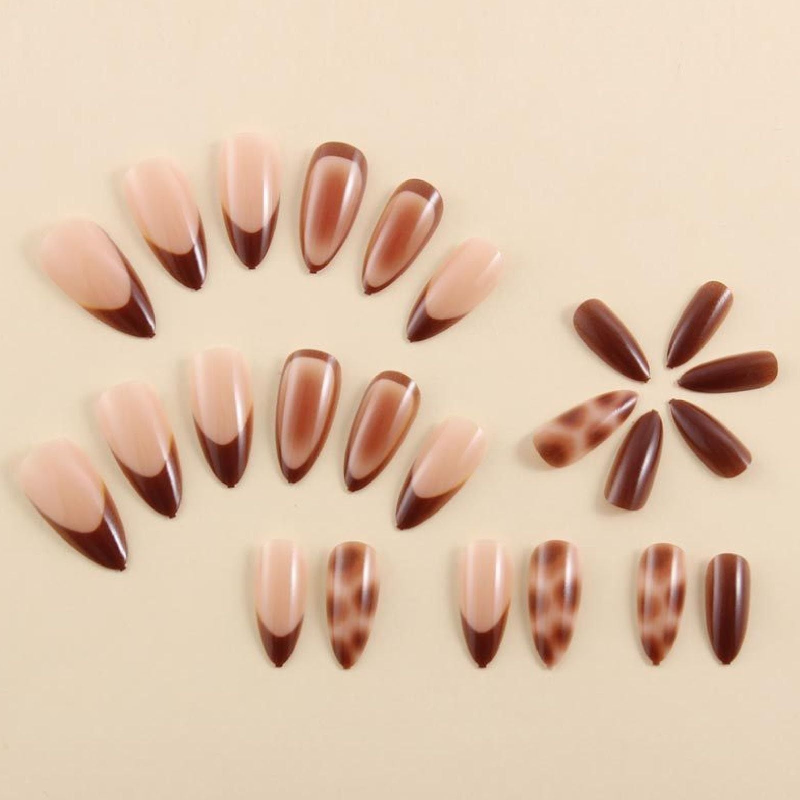 24pcsStunning Press-On Nails For Daily Wear, Parties, Special Events & Easy DIY Nail Art (Brown)