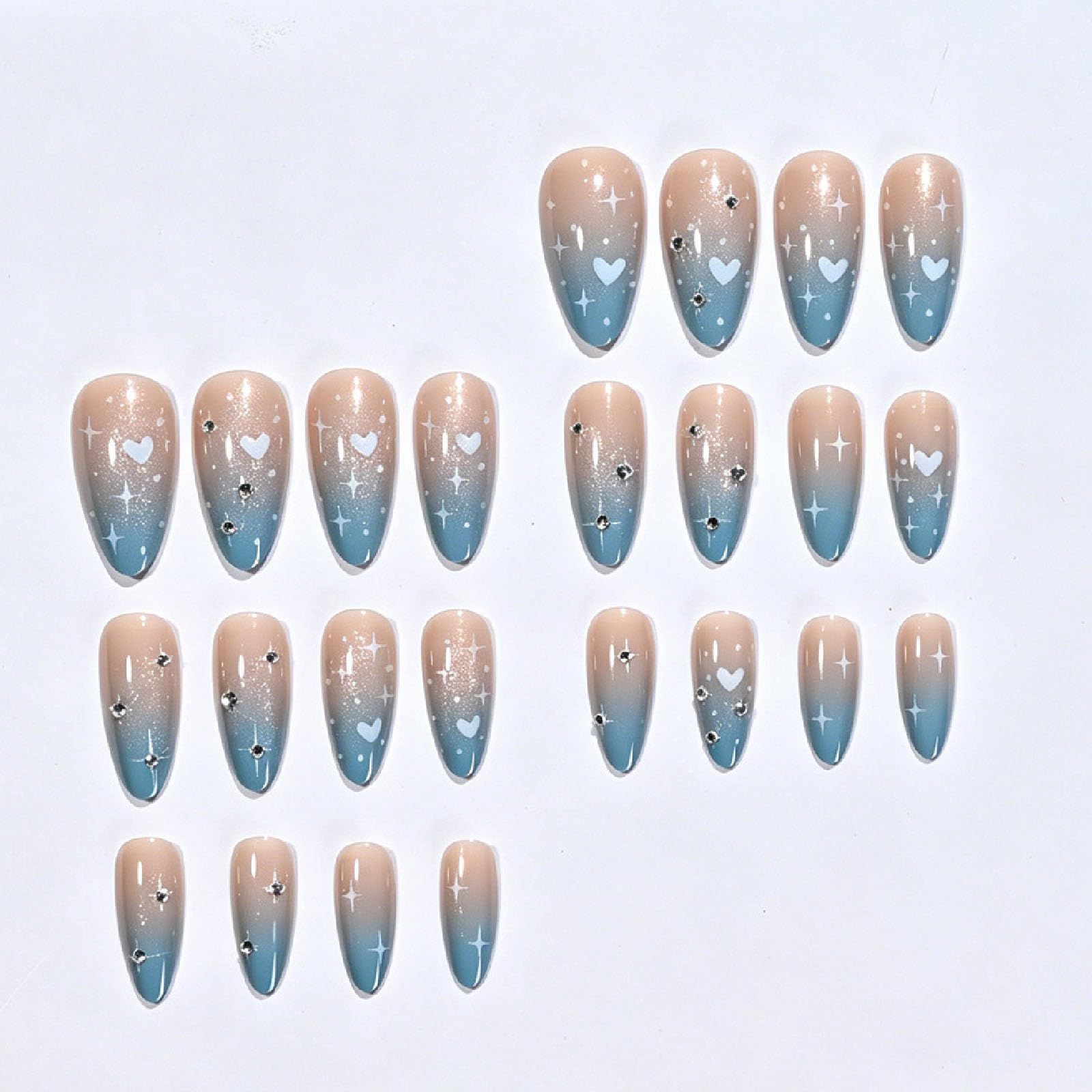 24pcsGlossy Ombre Press-On Nails for Chic Daily Wear & Special Occasions (blue)