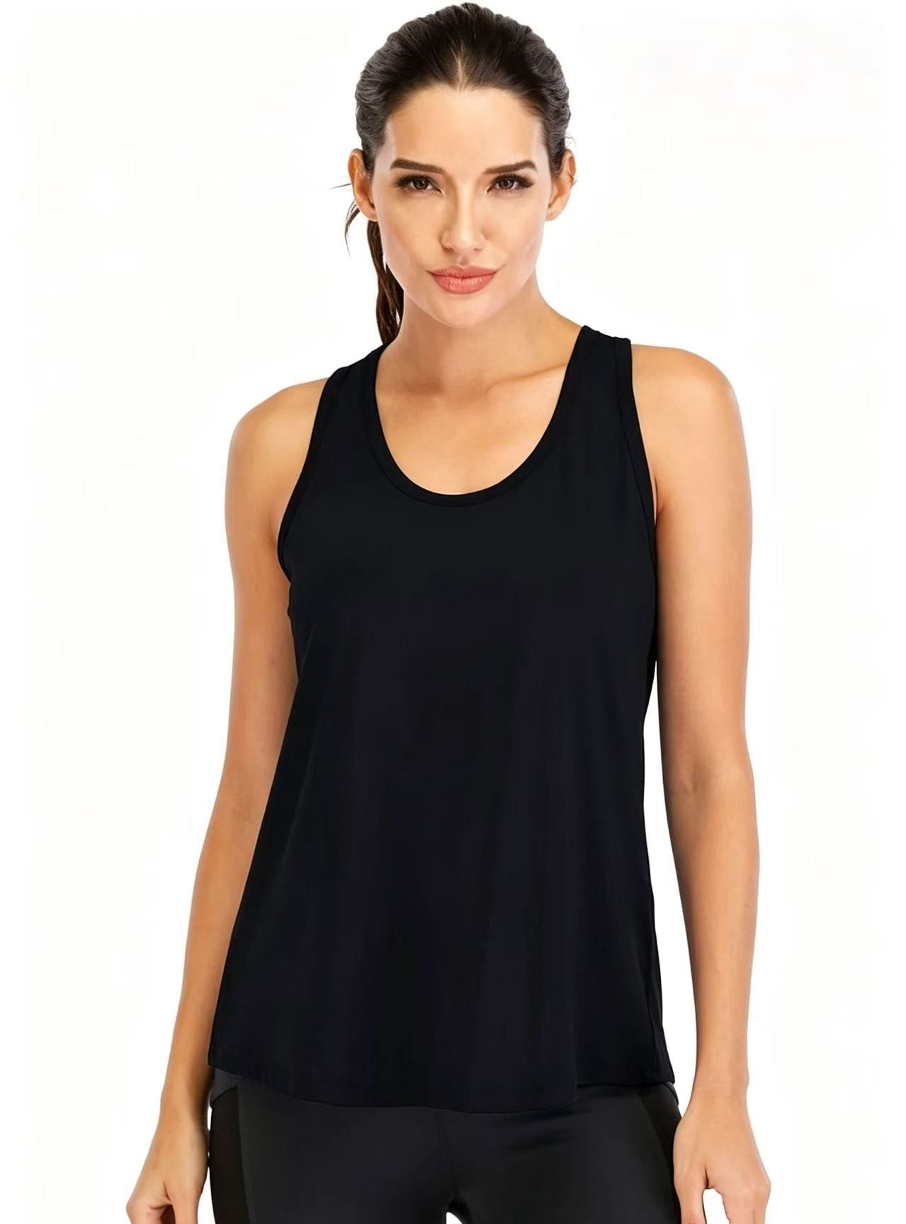 Loose Racerback Tank Top for Workout, Running, Yoga and Daily Gym Activities, L (Black)