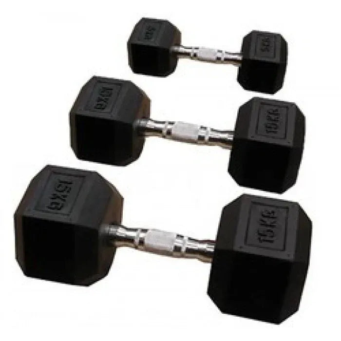 Pair of 22.5kg Rubber Hex Dumbbells