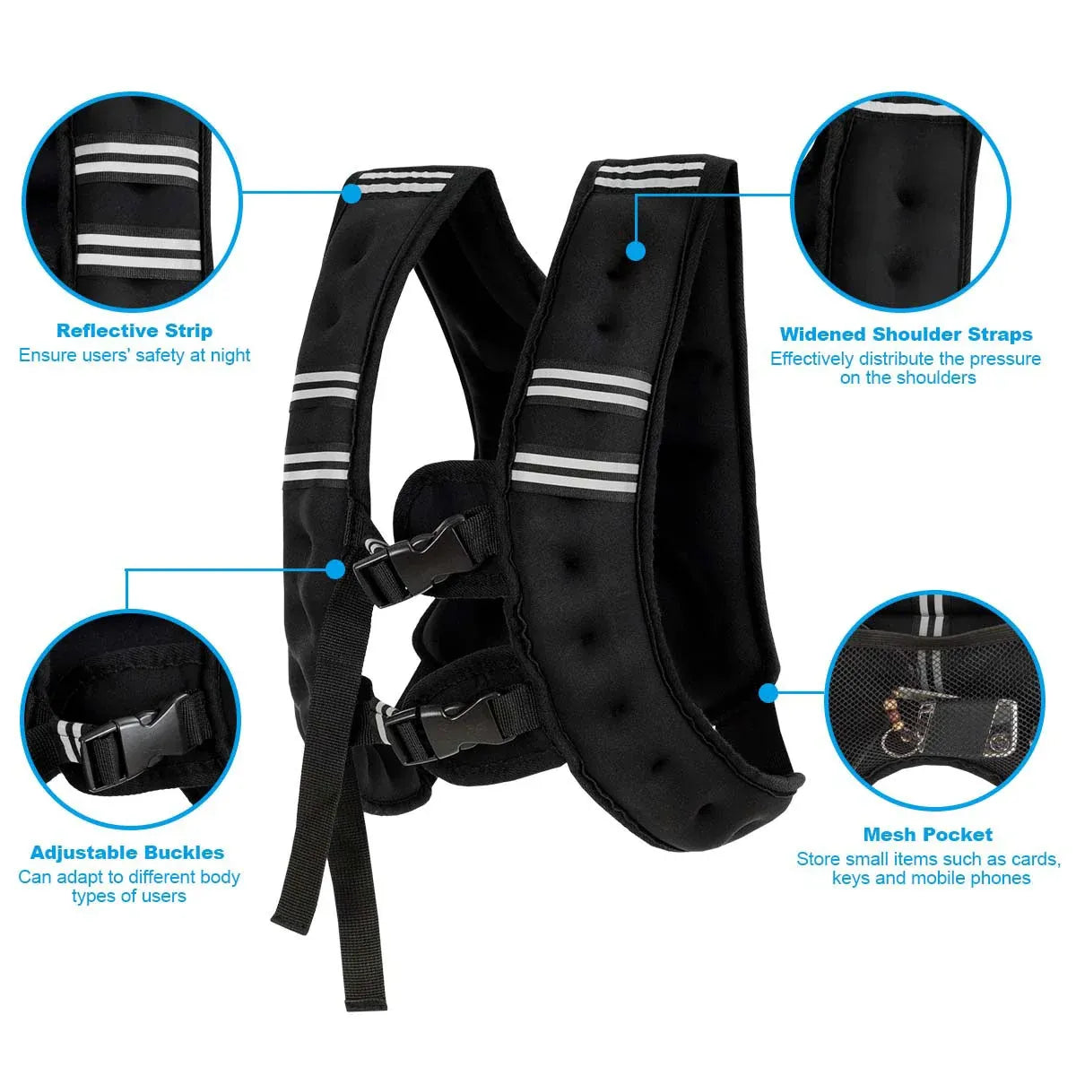Weighted Vest With Mesh Pocket & Adjustable Buckle — 8kg / Blue