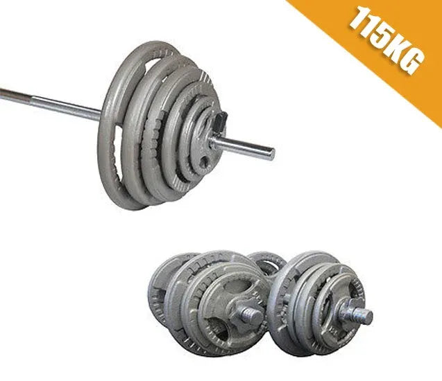 115kg Standard Hammertone Barbell/Dumbbell Weights Set