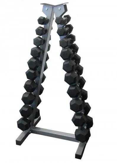 1-10kg Rubber Hex Dumbbell Set With Triangle Rack