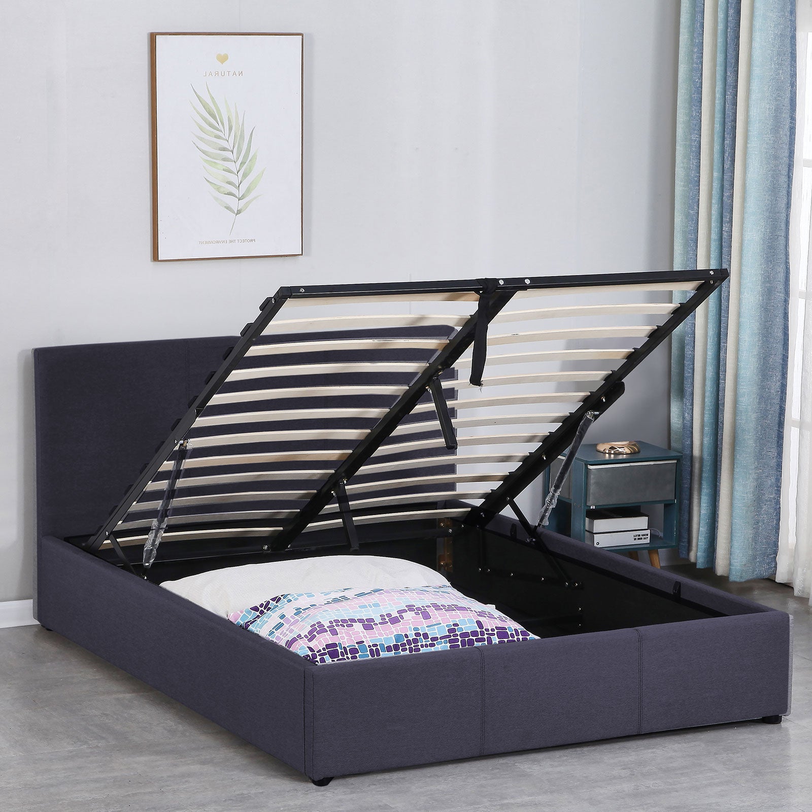 Milano Luxury Gas Lift Bed Frame Base And Headboard With Storage - Single - Charcoal